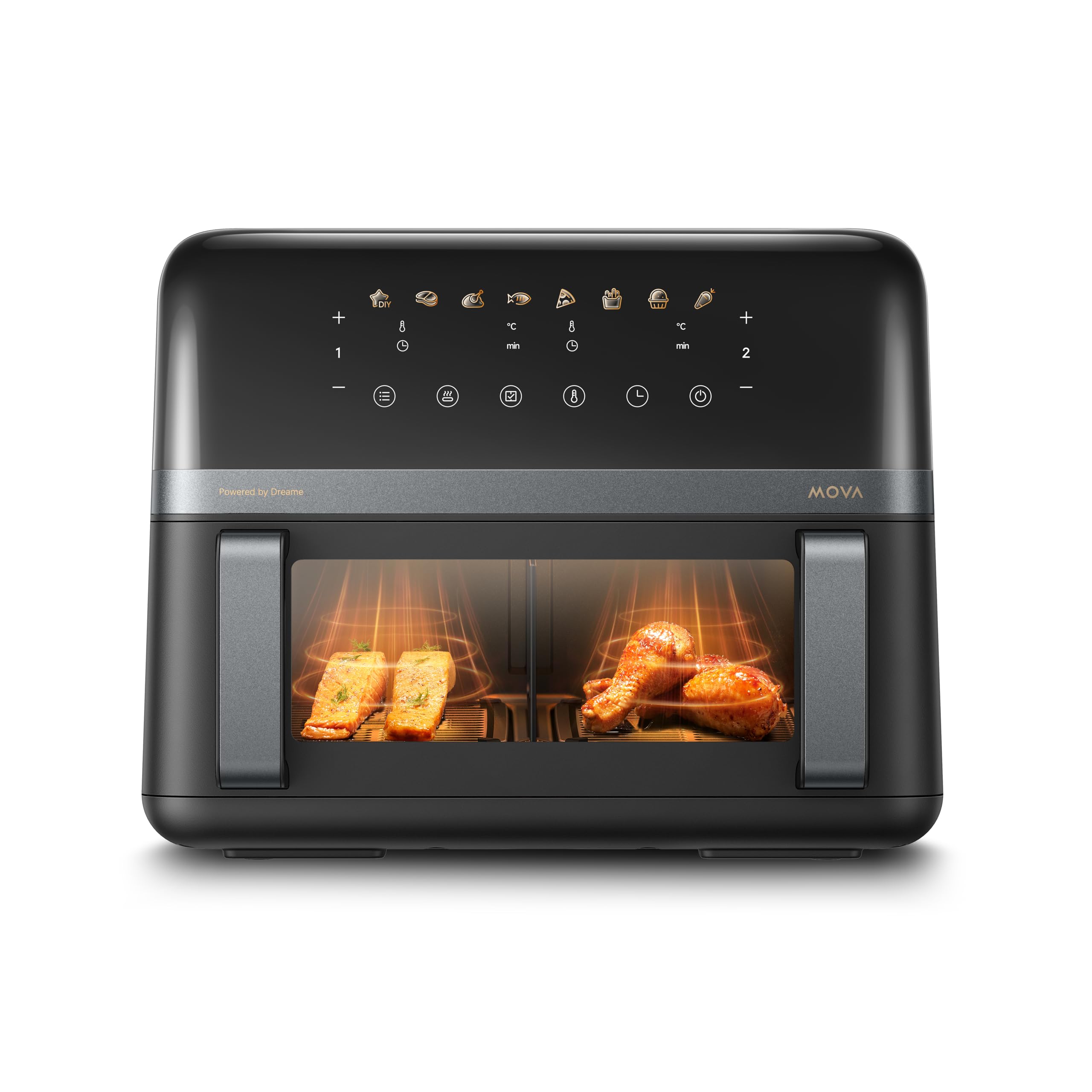 Mova FD20 Pro Freidora de Aire AeroChef, Doble Zona de Cocción de 9L, Dorado Rápido con 2700W, Intervalo de Calentamiento de 40-230 °C, Circulación de Aire Térmica, 7 Ajustes Preestablecidos