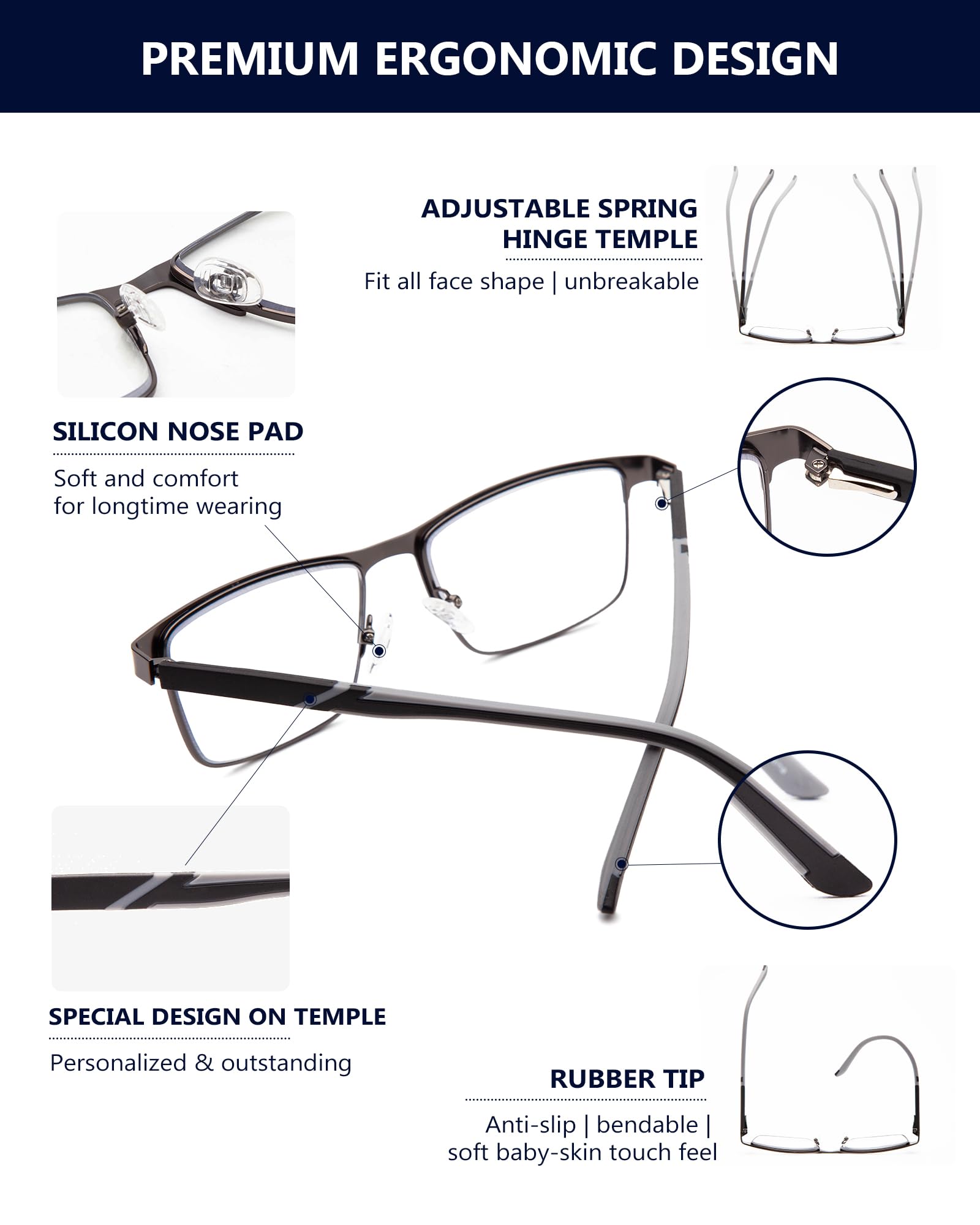 Progressive Multifokus-Lesebrille für Herren, blaues Licht, blockierende Computerleser, Multifokal-Brillen, 2 Stück