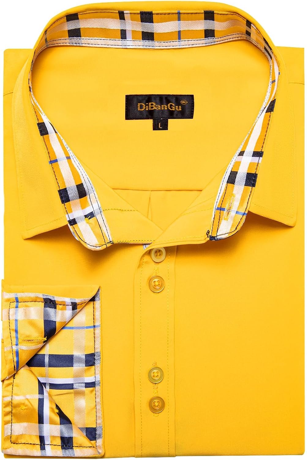 DiBanGu Men's Dress Shirt Long Sleeve Casual Button Down Shirts Regular Fit Inner Contrast Shirt for Business Party