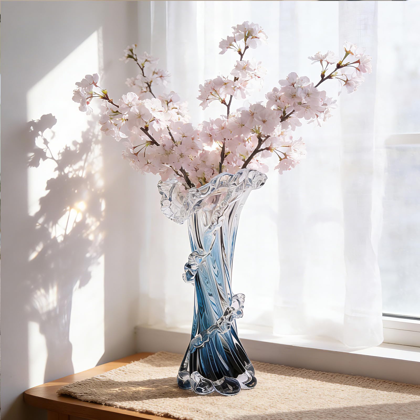 Jarrón de Vidrio Azul soplado a Mano, Hermoso jarrón de Cristal oceánico para Centro de Mesa del hogar, Mesa de café, Sala de Estar, decoración de Oficina, 11.8 Pulgadas de Alto (Grande)