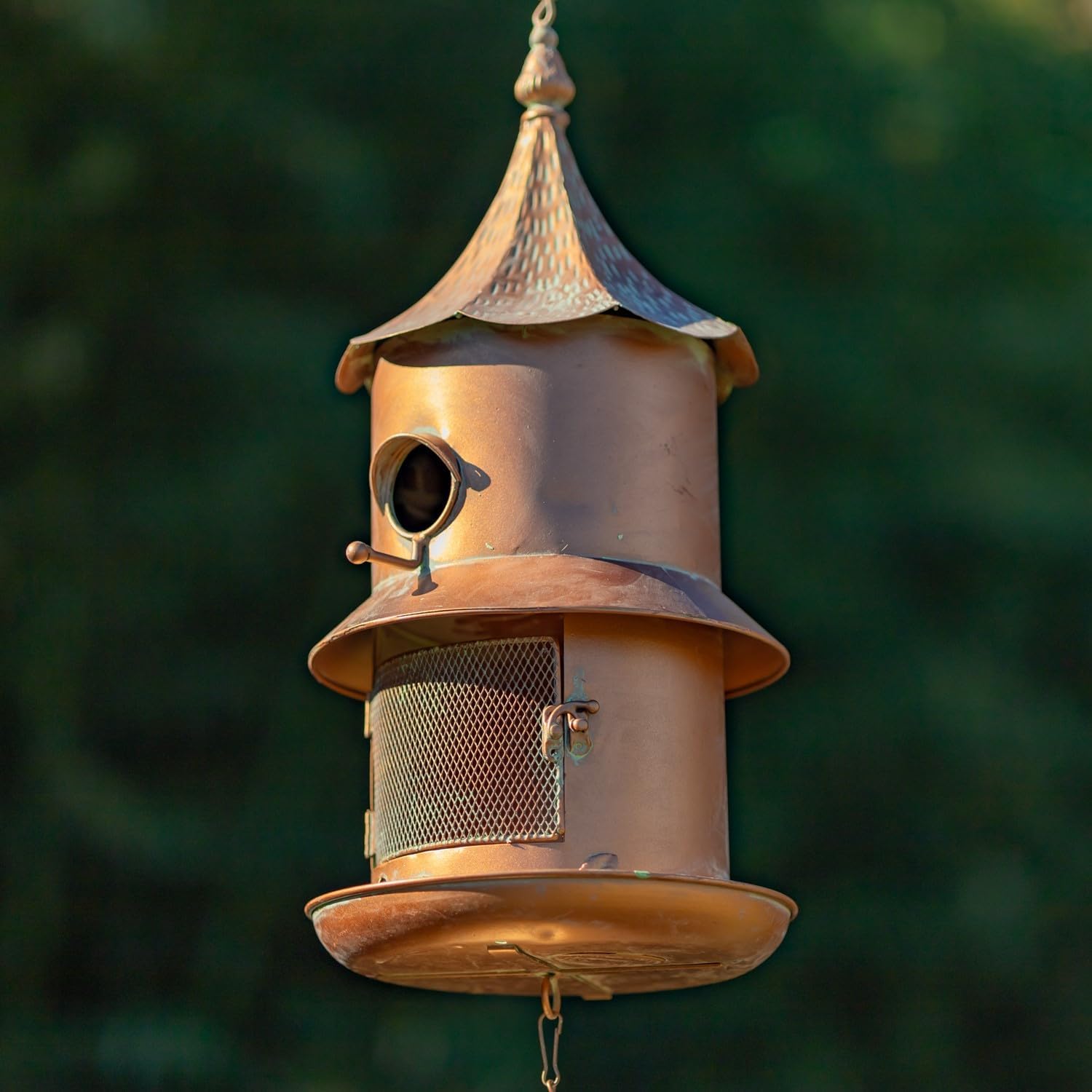 Hanging Birdhouse Feeder Chimes in Antique Copper The Homestead Collection (Hideaway)