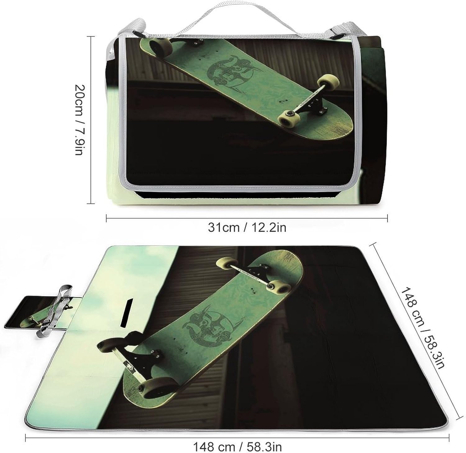 Skateboard Outdoor Mat Foldable ，Beach Blanket Waterproof Surface，Easy to Clean Travel Blanket， for Spring and Summer Grassland Camping