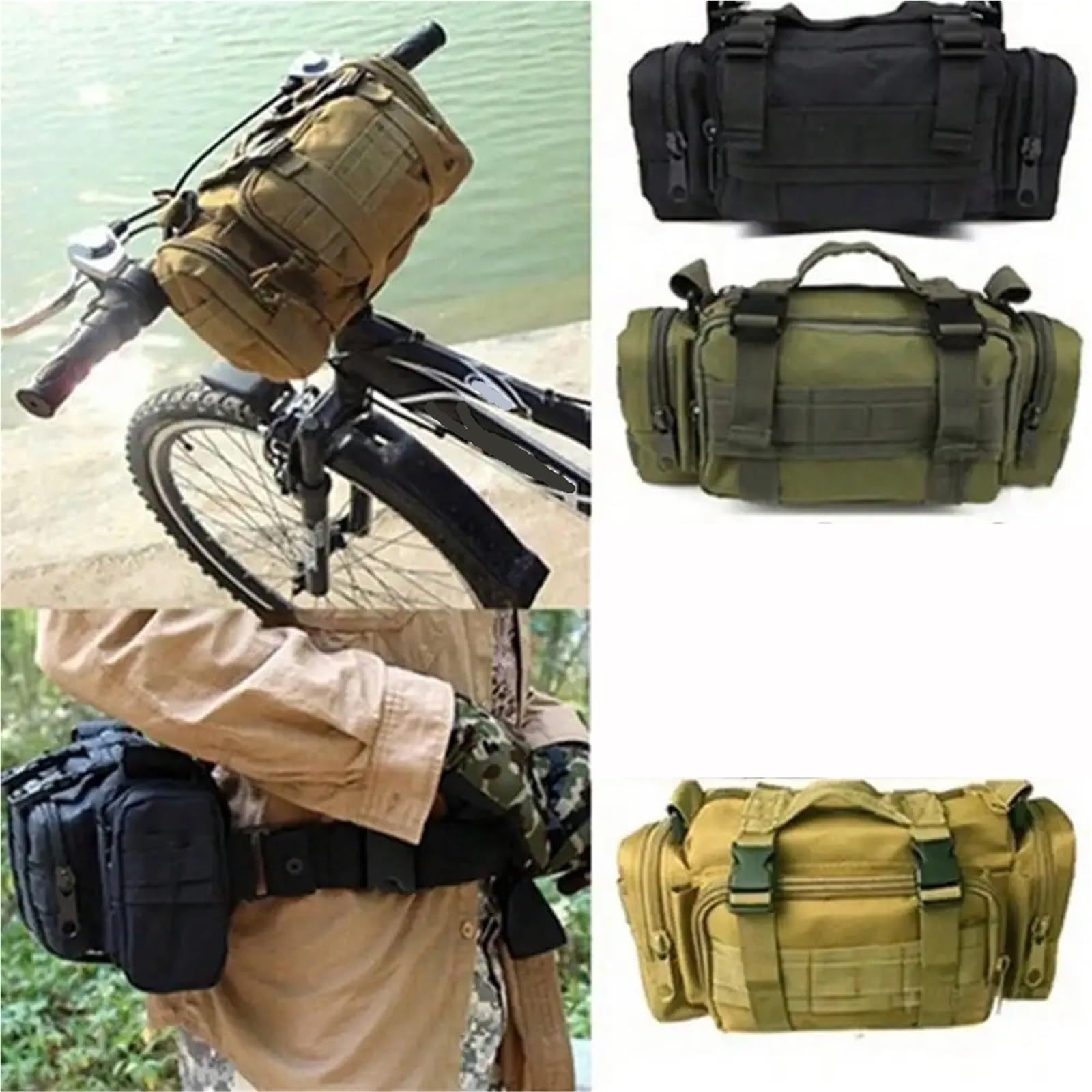 Męska wszechstronna torba typu Crossbody Outdoor Przenośna torba na klatkę piersiową Torba rowerowa Torba na talię z regulowanym paskiem(Khaki)