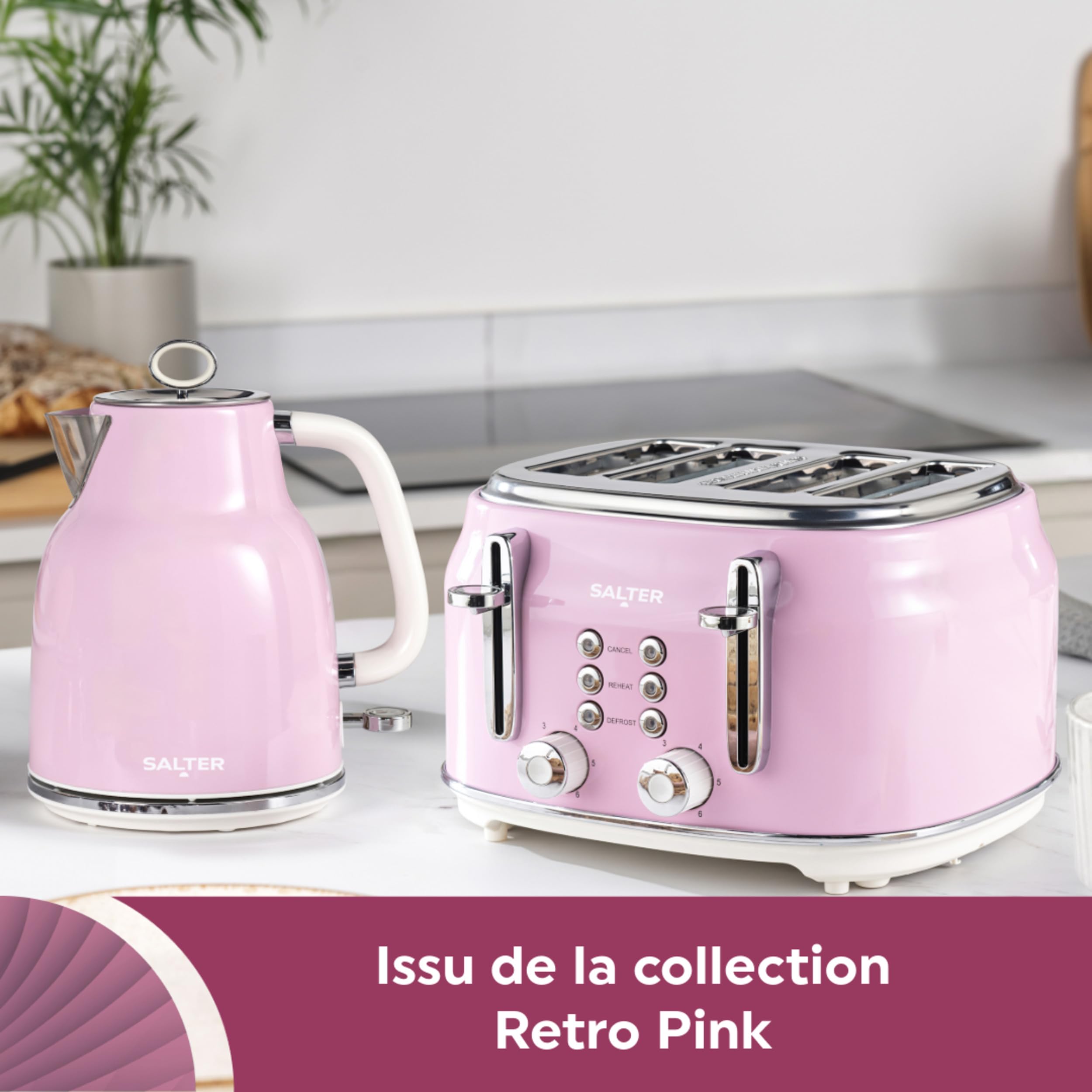 Bouilloire rétro Salter 1,7 L, 3 kW, rose-crème