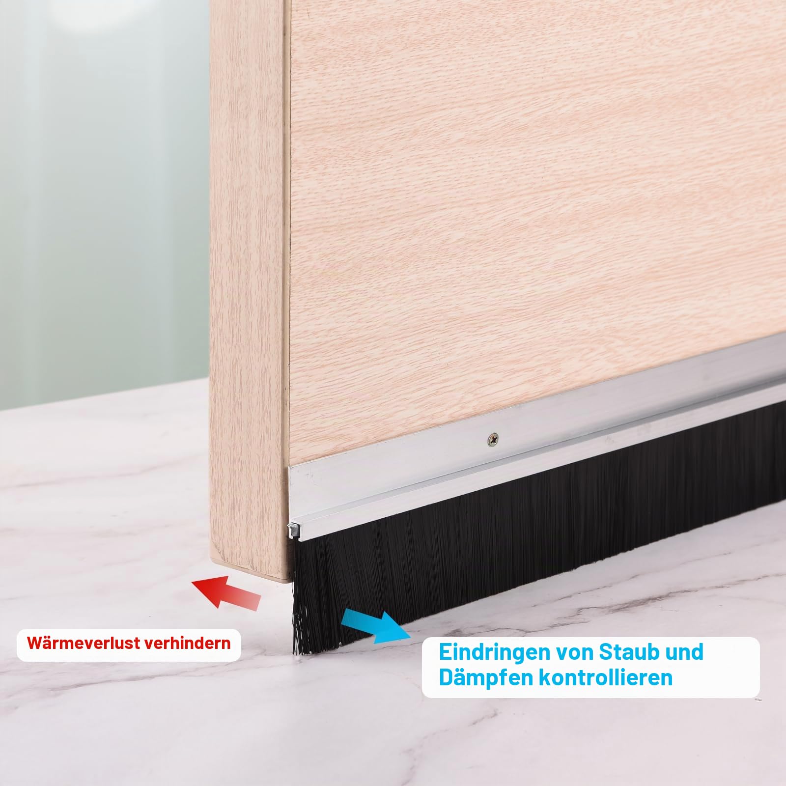 sourcing map Türbesen 2 Stück Türbürste Bürstendichtung Aluminiumlegierungsbasis mit 50mm Nylonbürste Türdichtung für Tür Insektenschutz Schallschutz Kälteschutz (1000mm L x 75mm B, Silber)