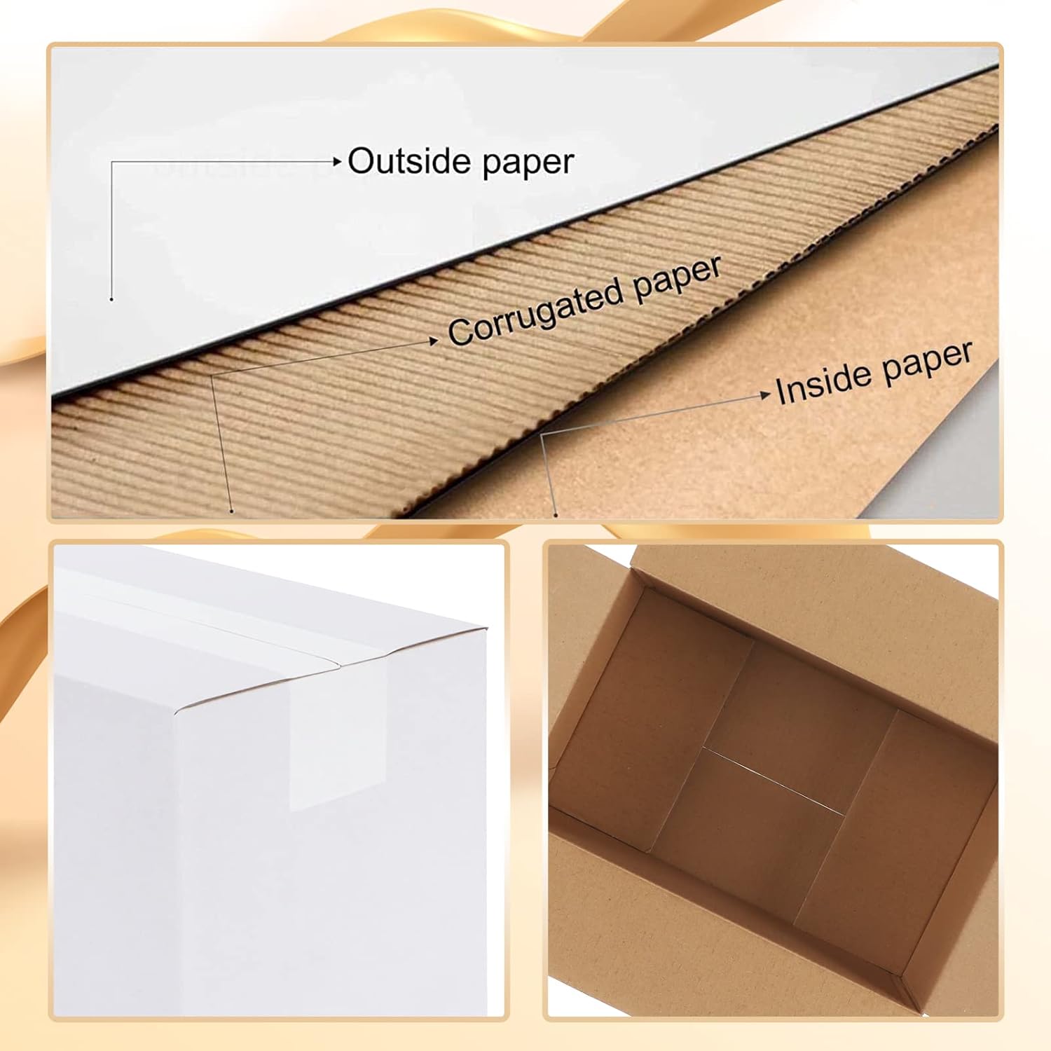 Calenzana 10x6x6 Shipping Boxes Set of 40, White Corrugated Cardboard Box for Mailing Packing Gifts Small Business