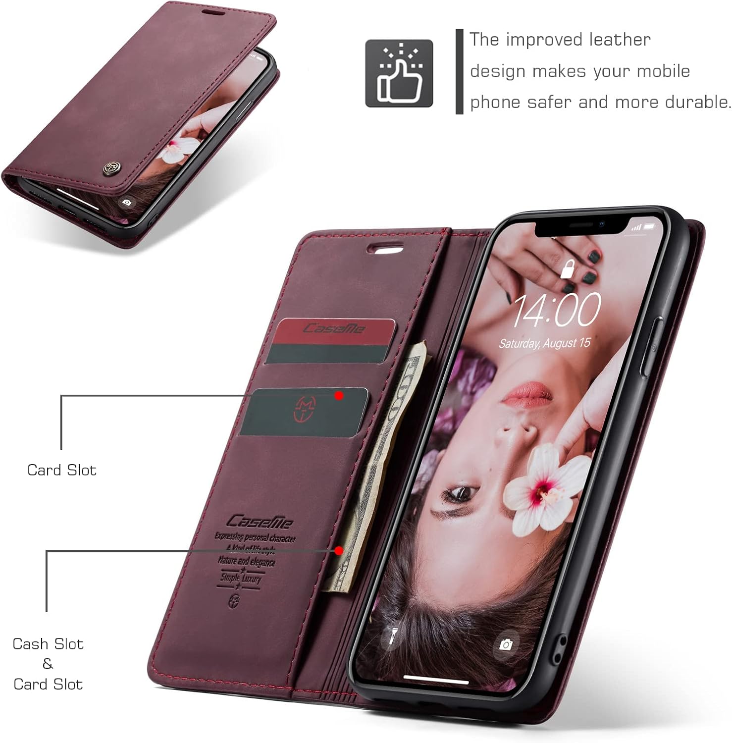 for iPhone XR 6.1-Inch Case, Flip Wallet Leather Case with Card Holder Magnetic Closure Shockproof Kickstand Protective Phone Cases Cover for iPhone XR, Coffee - Image 2
