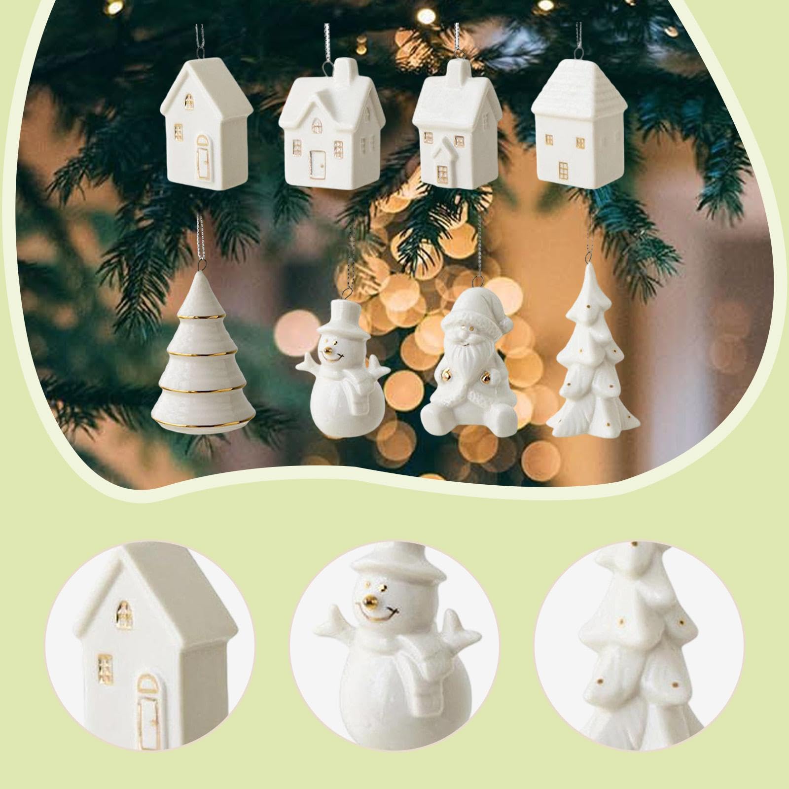 Ornamenti per Albero di Natale in Ceramica, 8 Pezzi Mini Decorazioni Appendere (5cm/2in)