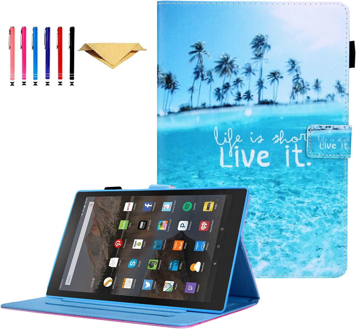 Fire HD 8 Case DTangLsm Case for All-New Kindel Fire HD 8 Tablet & Fire HD 8 Plus Tablet (10th Generation 2020 Release) [Multi-Angles] Smart Leather Folio Stand Cover Case w/Auto Wake/Sleep, Beach