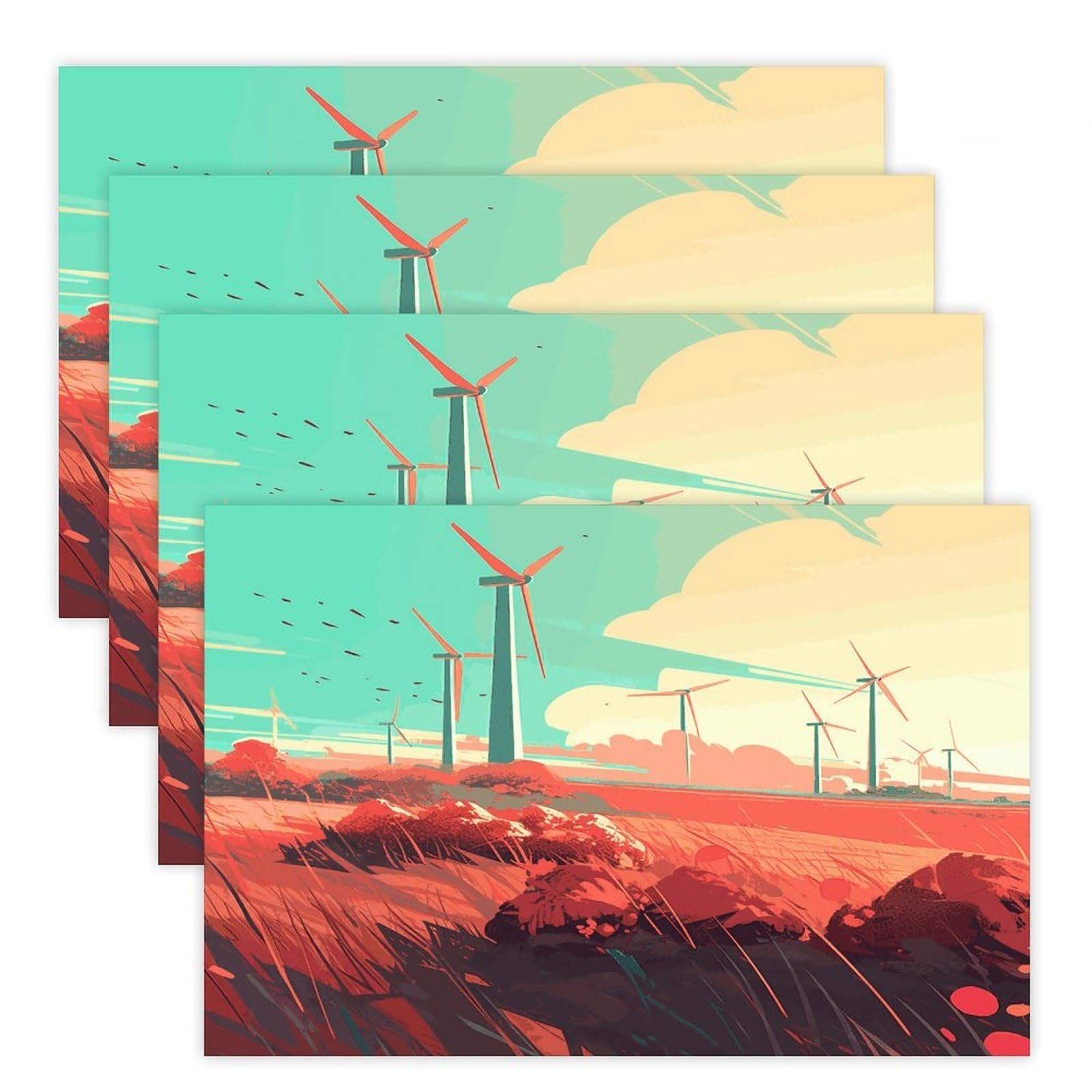 Windmill in Field Placemats Flax Place Mats for Dining Table Rectangle Non-Slip Table Mats Heat Resistant Washable Placemat for Kitchen Home Decor Party Outdoor 12" X 18"