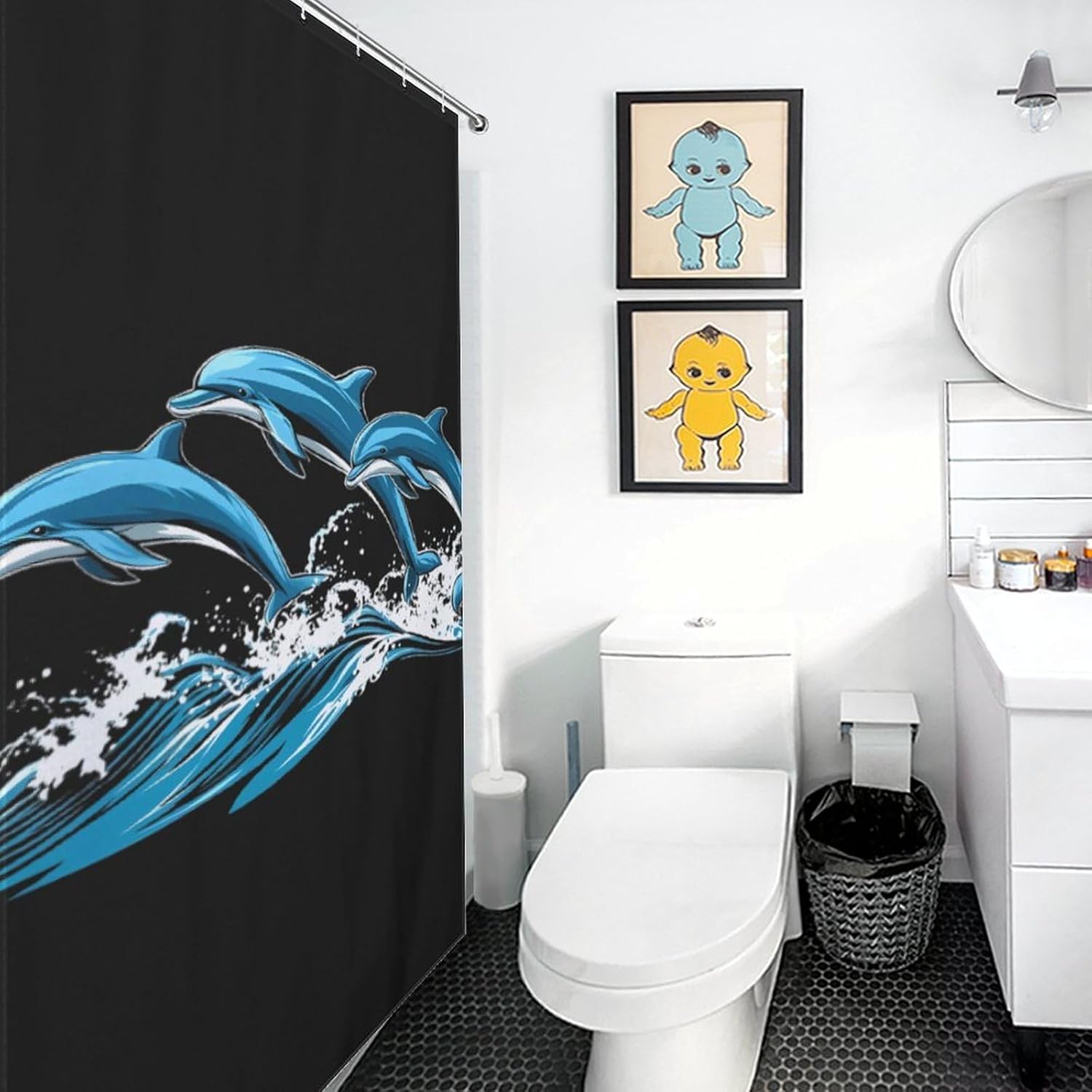 Dolphins Jumping Funny Shower Curtains Washable Bath Curtain Liner with Hooks for Bathroom Bath Tubs