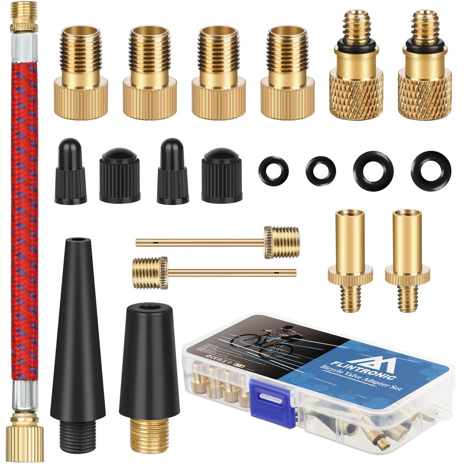 flintronic Bicycle Valve Adapter Kit Bicycle Pump Adapter with Ball Pump/Air Pump/Compressor Adapter Bicycle Valve Adapter Tire Valve Cap, DV SV AV Bicycle Valve Adapter
