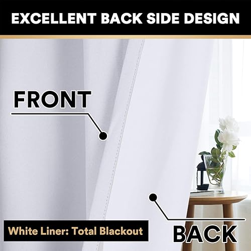 Miniatura 5 de Cortinas 100 % blackout para sala de estar, con aspecto de lino natural y forro de aislamiento térmico blanco