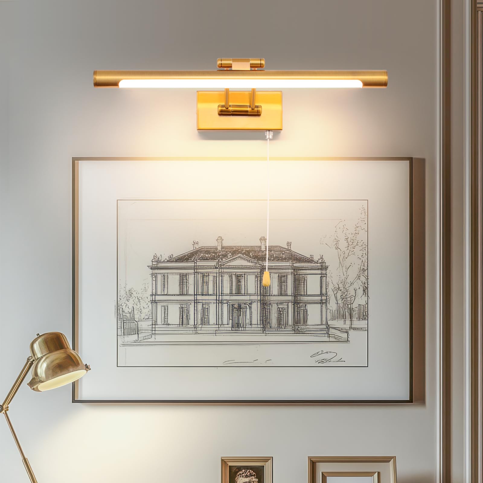 TYhogar 40cm 8W Lámpara De Pared Con Espejo De Baño Iluminación De Imagen y Exhibición LED Aplique De Pared Con Interruptor y Portalámparas Giratorio, Latón Pulido Lámpara De Lectura De Cabecera