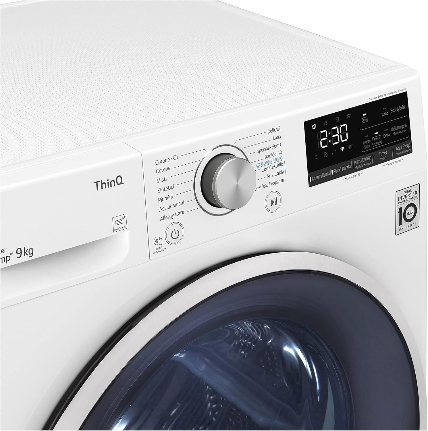 LG RH90V9AVHN Asciugatrice Smart a Carica Frontale 9 Kg, Classe C, Condensazione con Pompa di Calore, Wi-Fi con SmartThinQ, Eco Hybrid, Allergy Care, 60 x 69 x 85 cm - Bianco