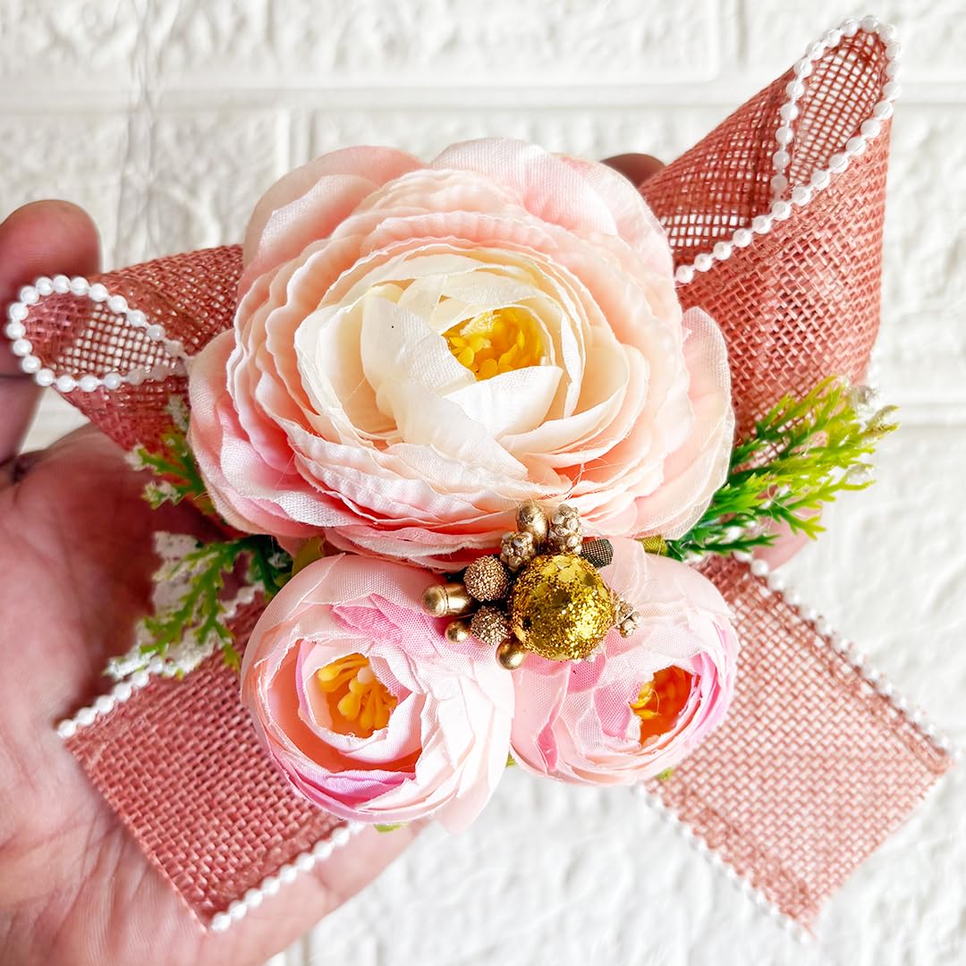 Craft Shop India Handmade Artificial Big Peonies 3 Flower Bunch for Trousseau Packing, Ready to use Flower Brooch Hamper for Decoration, Gift Wrapping Flowers (3, Pink D2) 2