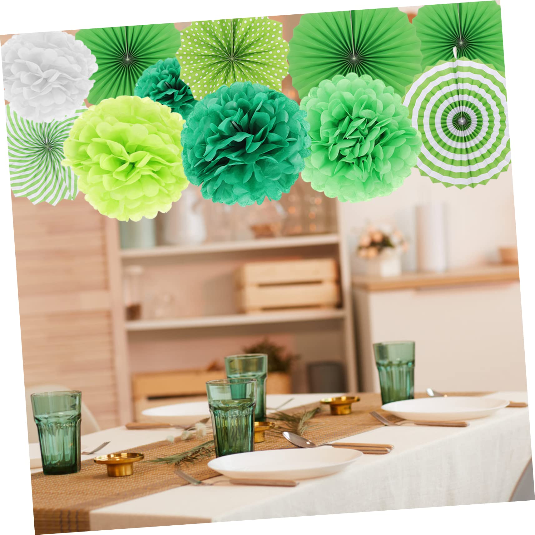 ABOOFAN 4 Sätze Teiliges Party Deko Set Grün Papierfächer Und Pompons Kombination Vielseitige Hängedekoration Für Hochzeit Geburtstag Babyparty Decke Fenster Und 14 Stück * 4