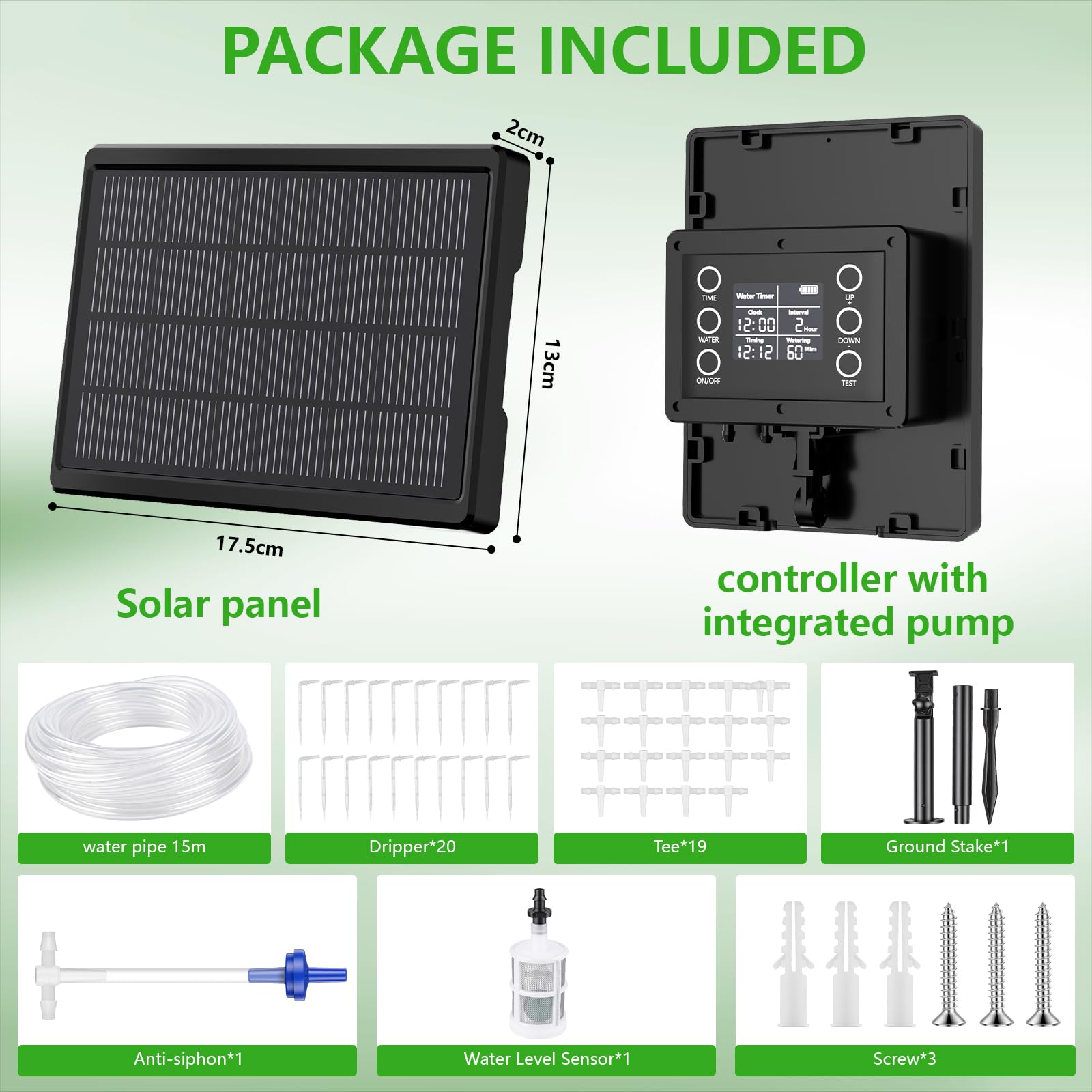 Sistema de Riego Solar para Jardín,Kit de Riego por Goteo con 20 Goteros,2200mAh Nuevo Kit Riego por Goteo para Jardín Vacaciones Terrazas de Balcones Macetas Plantas,con 15m Manguera de Riego