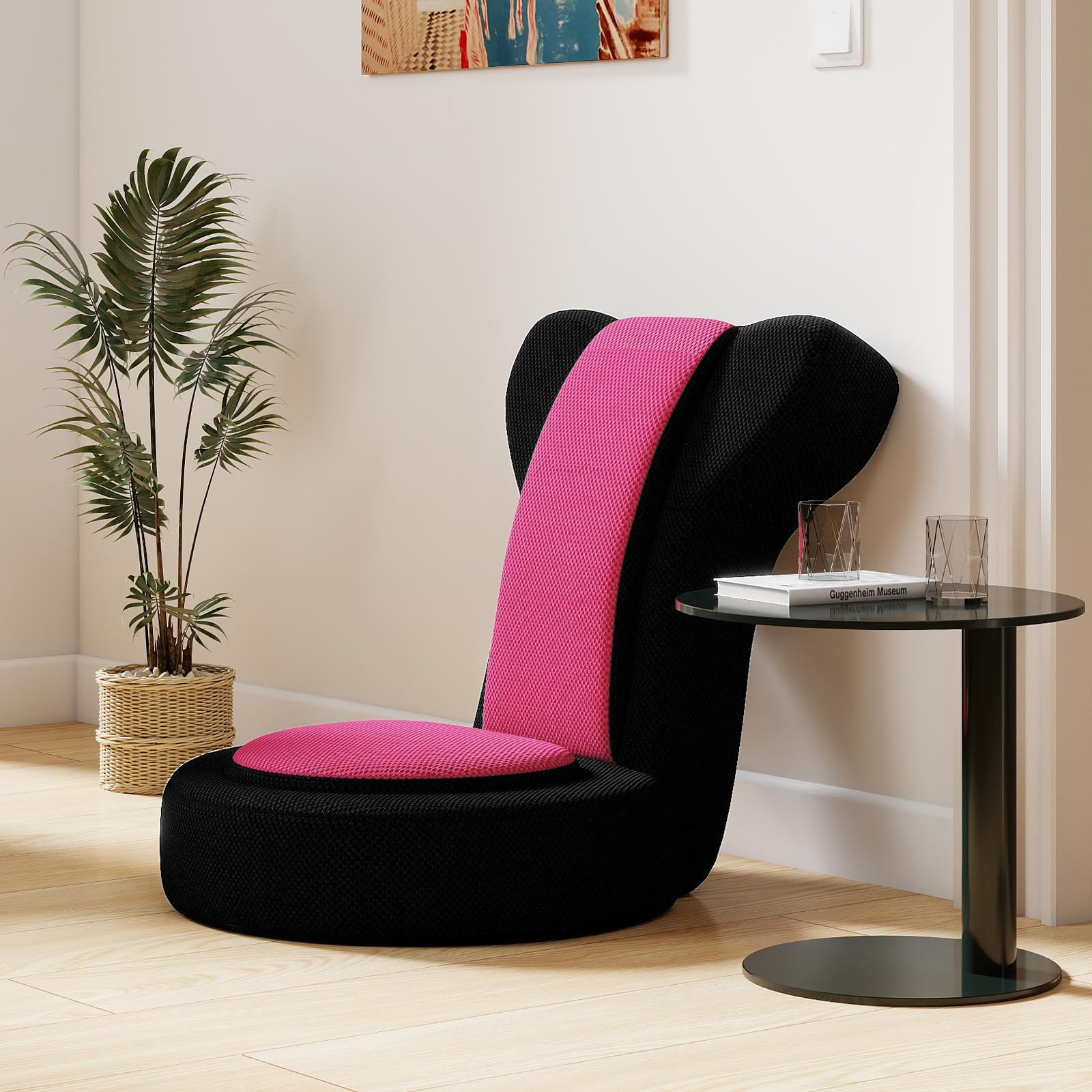 COSTWAY Fauteuil de Sol, Chaise Canapé Paresseuse avec Appuie-tête et Dossier Réglables, Coussin Rembourré, Chaise de Sol Pliable pour Méditation, Lecture, Jeu, Loisirs à Domicile, Chambre (Rose)