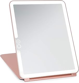 LUNA London Eclipse LED Lighted Travel Vanity Makeup Mirror | 3 Colour Light, Compact, Portable, Lighted, Rechargeable, Illuminated Mirror | Perfect for Travel, Makeup & Beauty Needs | Rose Gold