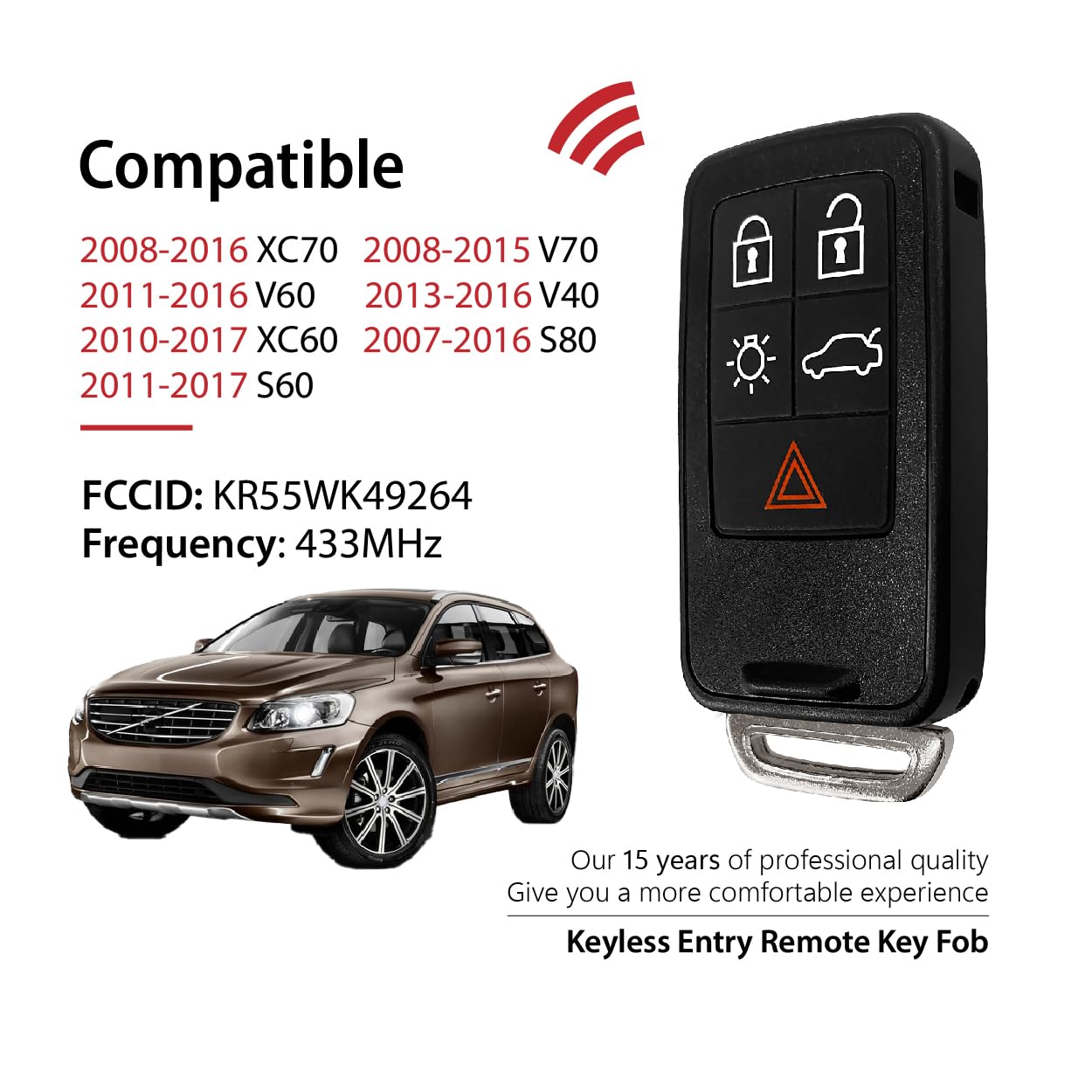 Amazon.com: Car Key Fob Remote Keyless Entry Control KR55WK49264