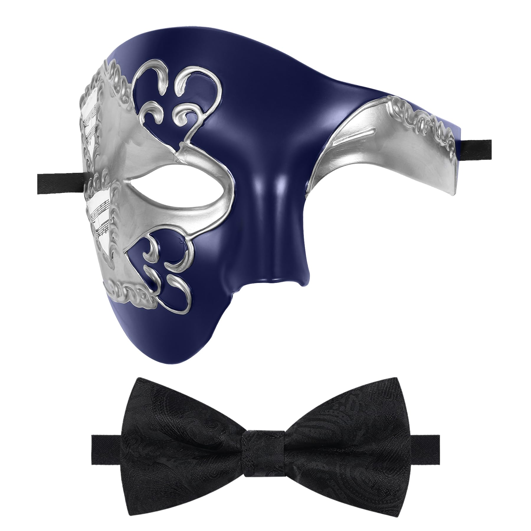Oidea Masquerade Mask for Men: Vintage Phantom of The Opera Mask Costume Prom Half Face Party Mask with Black Bow Tie, Blue