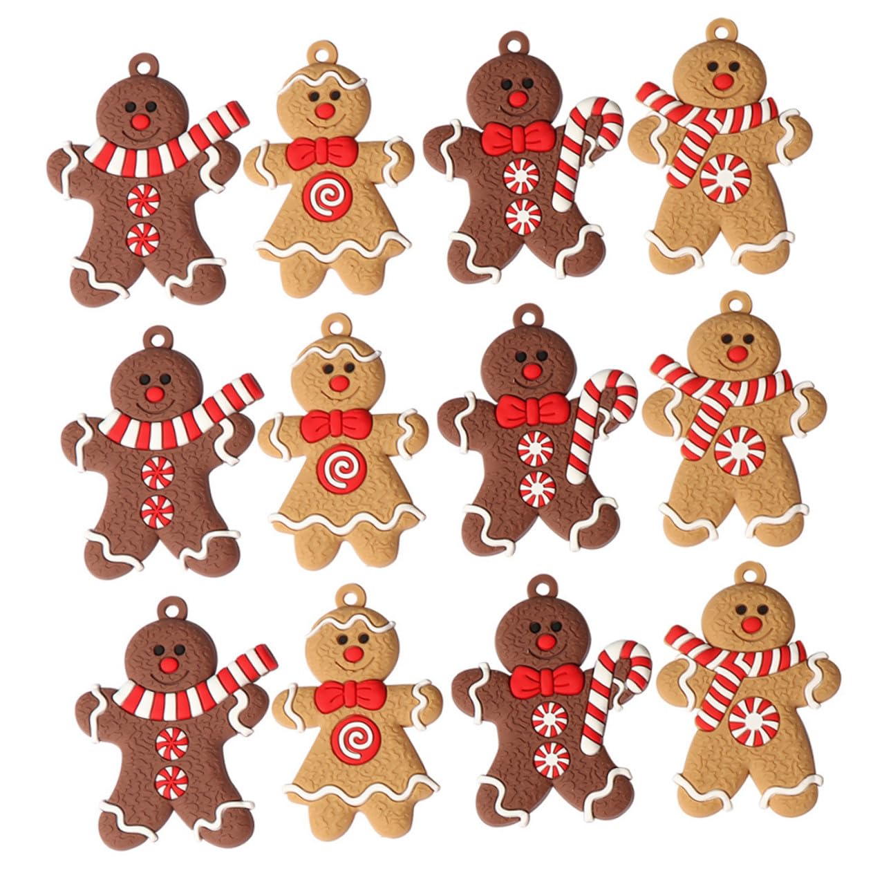 24 Piezas Adornos Colgantes de PVC para Árbol de Navidad Figuras de Hombre de Jengibre Ligeras y Resistentes Decoración Navideña Elegante y Fácil de Colgar