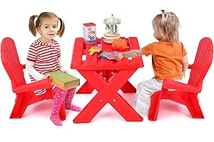 COSTWAY Kids Outdoor Table & Chair Set of 2: Perfect Companion for Outdoor Play