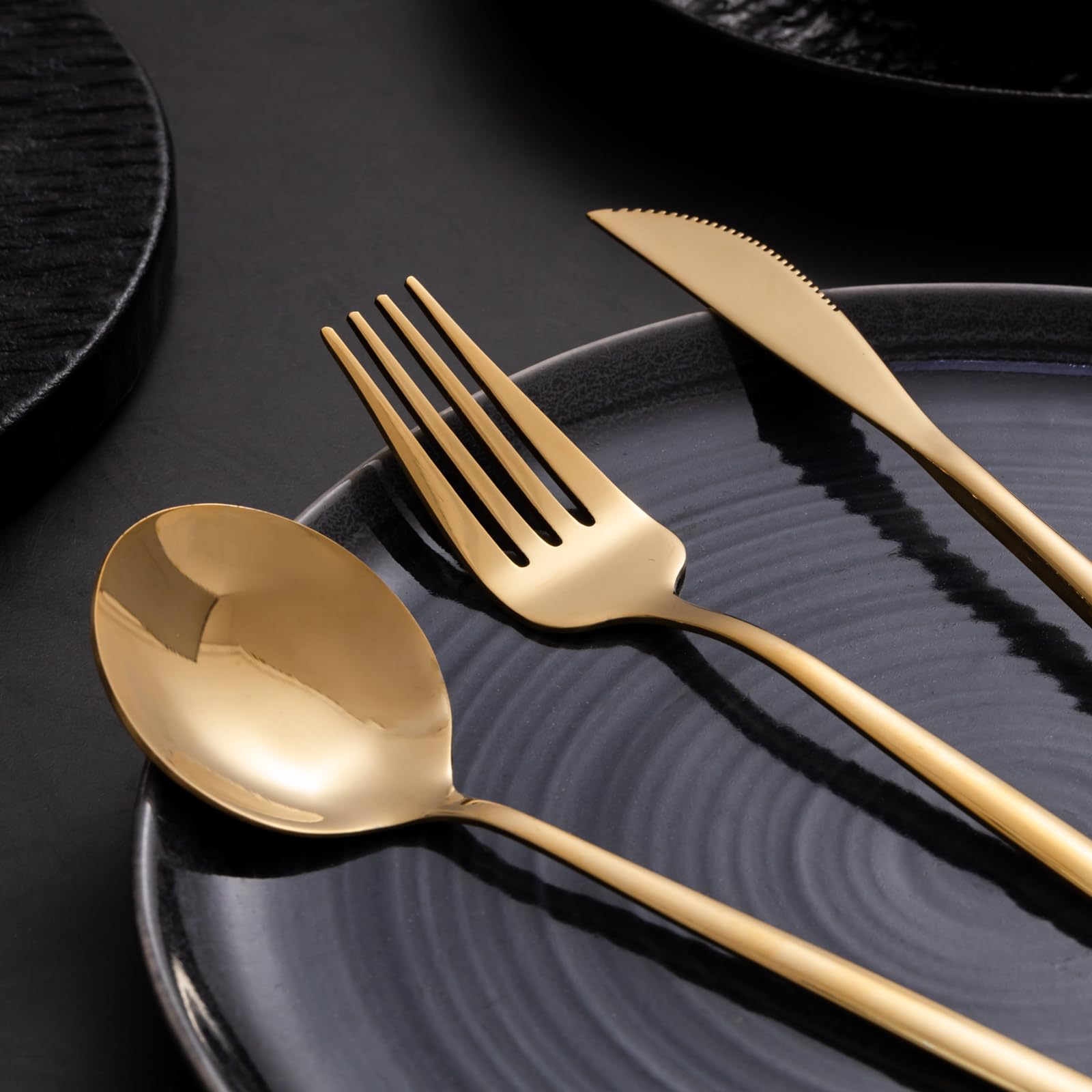 Gold Besteck Set 12 Personen, SWISON Edelstahl Essbesteck 60 teilig, Besteckset mit Messer und Gabel Löffel, Leichtgewichtig
