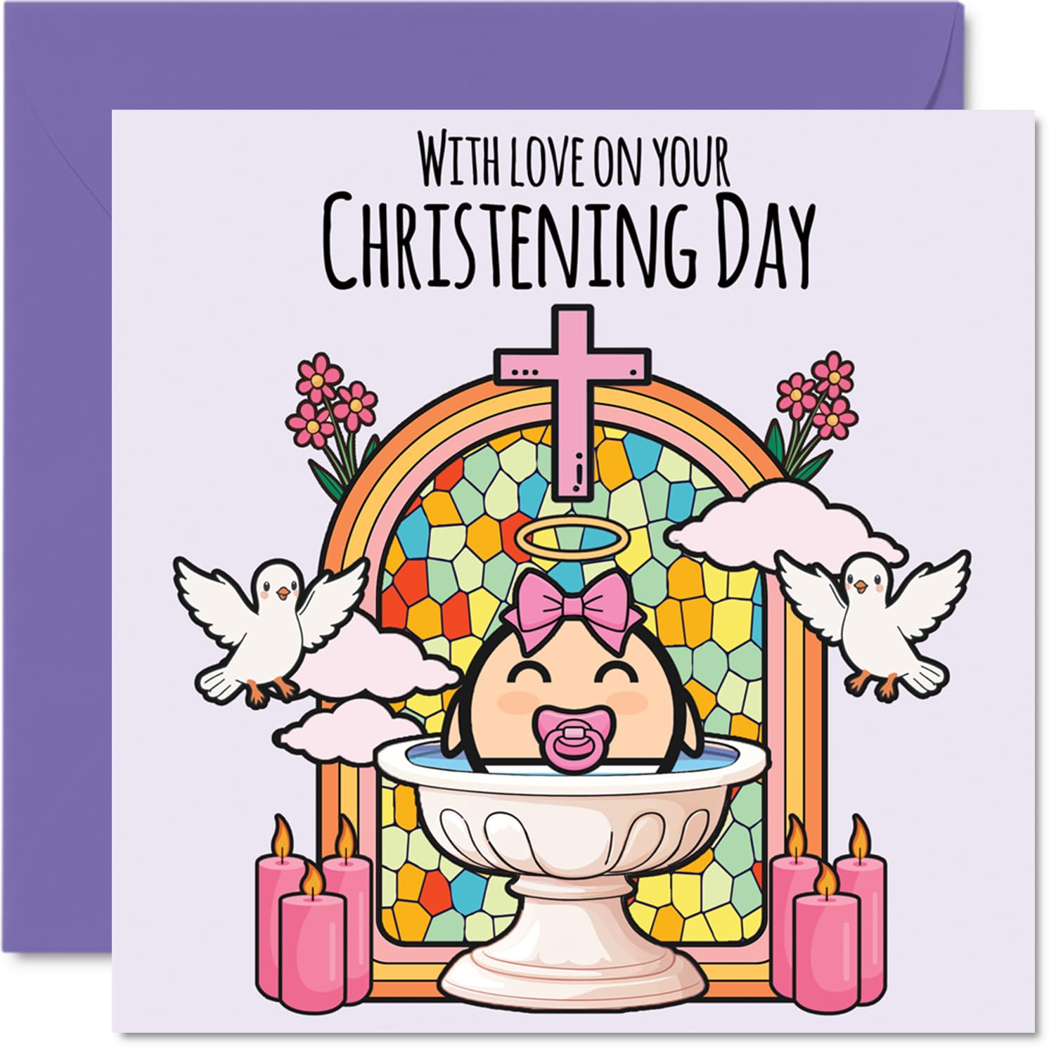 Christening Cards for Girls - On Your Christening Day - Congratulations Card, Communion Gifts for Girls, 145mm Christian Gifts Religious Greeting Cards