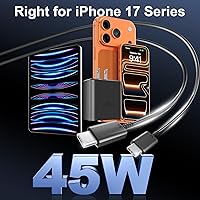 Vista 5 de Cargador para iPhone 17 16 Pro Max de carga rápida, 45W USB C Cargador súper rápido bloque con cable de carga tipo C de 3.05m para iPhone 17 Pro
