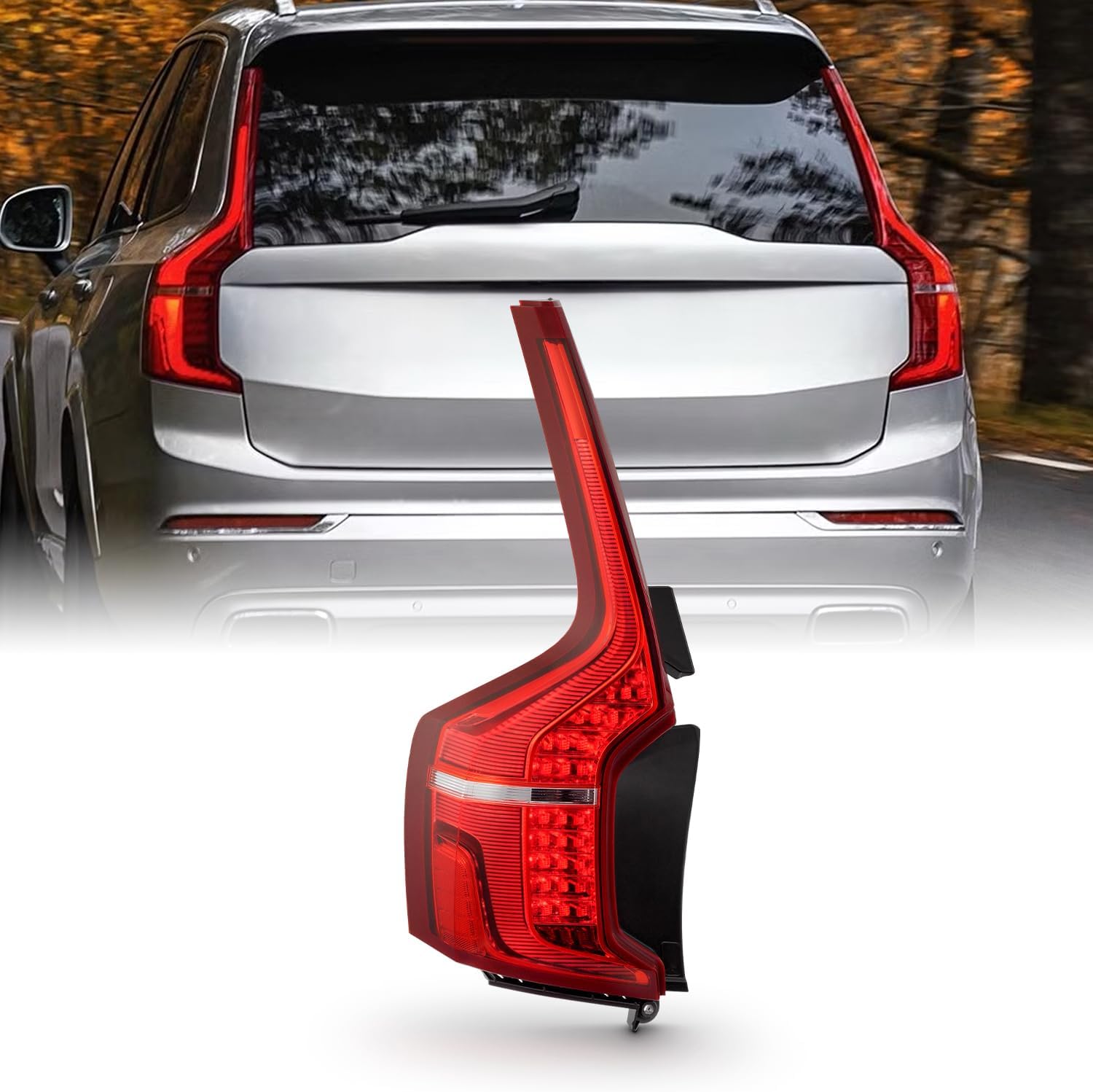 AKKON - Fits 2016-2024 Volvo XC90 Full LED Running Brake Signal Chrome Red Tail Light Driver Left Side Replacement