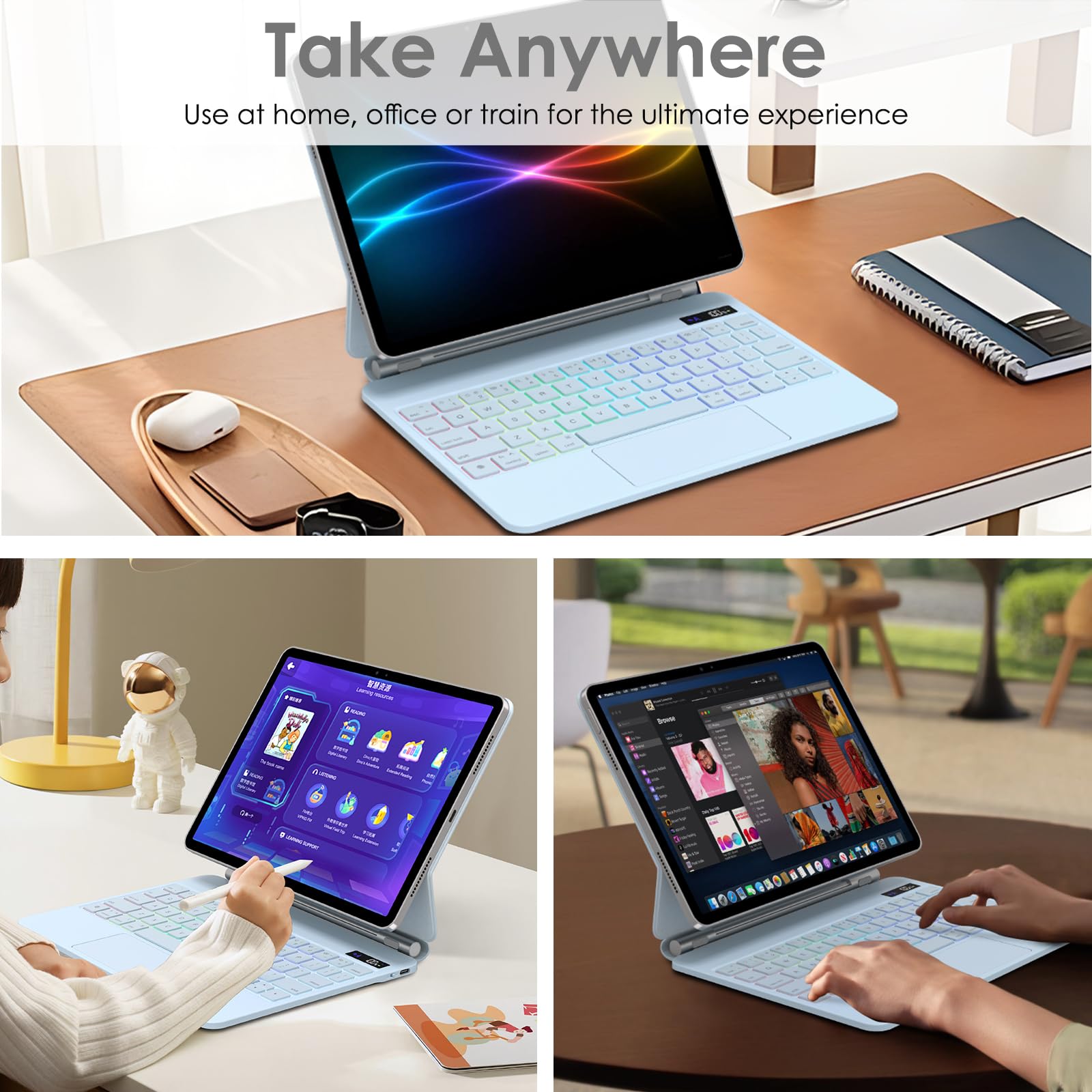 TECHGEAR Funda de teclado para iPad de 11 pulgadas A16 (2025) y 10.9 pulgadas (10ª generación 2022), soporte flotante magnético delgado, Bluetooth QWERTY, trackpad multitáctil, teclado retroiluminado
