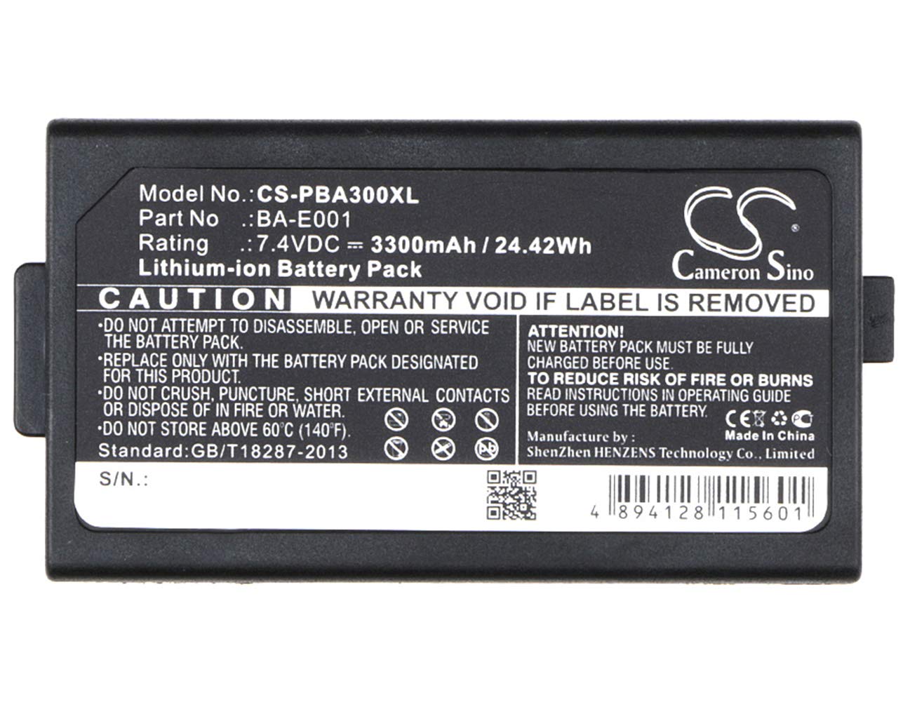 CS-PBA300XL Battery 3300mAh compatible with [Brother] P-touch H300/LI, PT-E300, PT-E500, PT-E550W, PT-H300, PT-H300LI, PT-H500LI, PT-P750W replaces BA-E001, PJ7