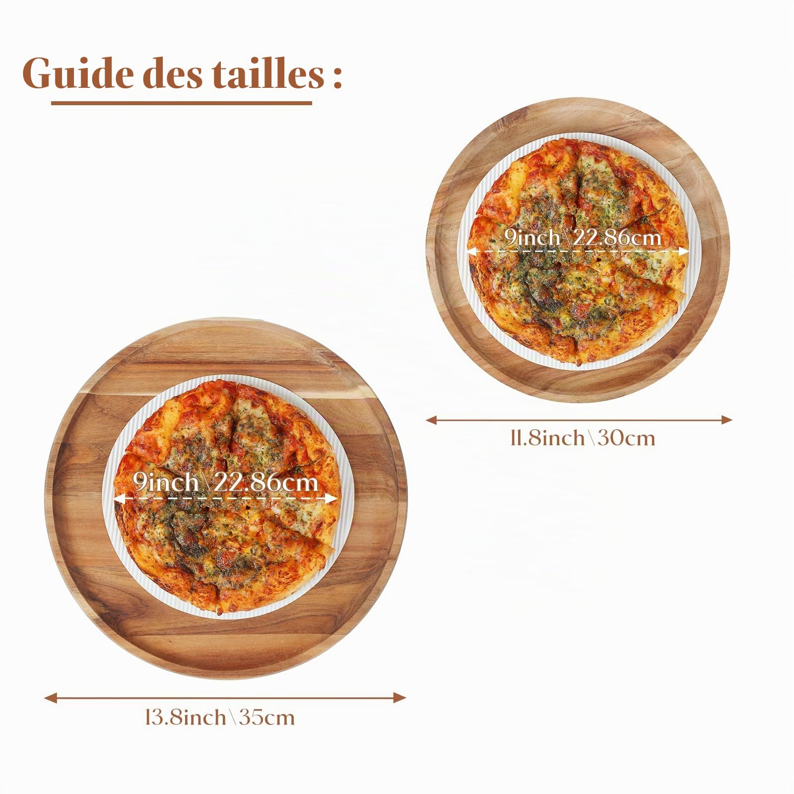 YANGQIHOME Plateau rond en bois, plateau en bois d'acacia, plateau de service, planche à charcuterie pour apéritifs, organisateur de plateau pour cuisine/comptoir, 35,1 x 35,1 x 2,0 cm