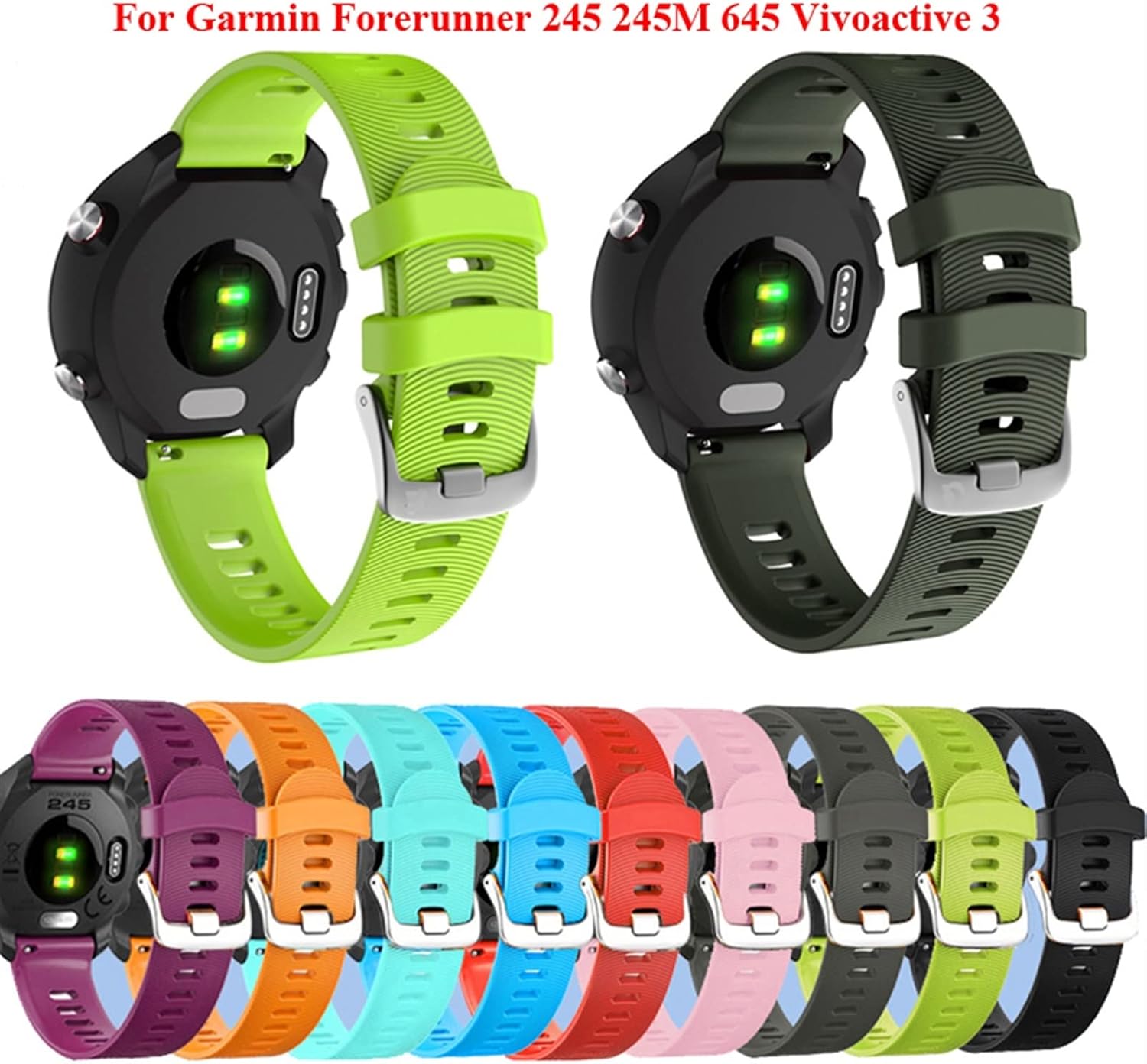 GANYUU 20mm Sport Silicone Watchband Strap for Garmin Forerunner 245 245M 645 Vivoactive 3 Vivomove HR Smart Bracelet Wristband (Color : Sky Blue, Size : Forerunner 245 245M) : Electronics