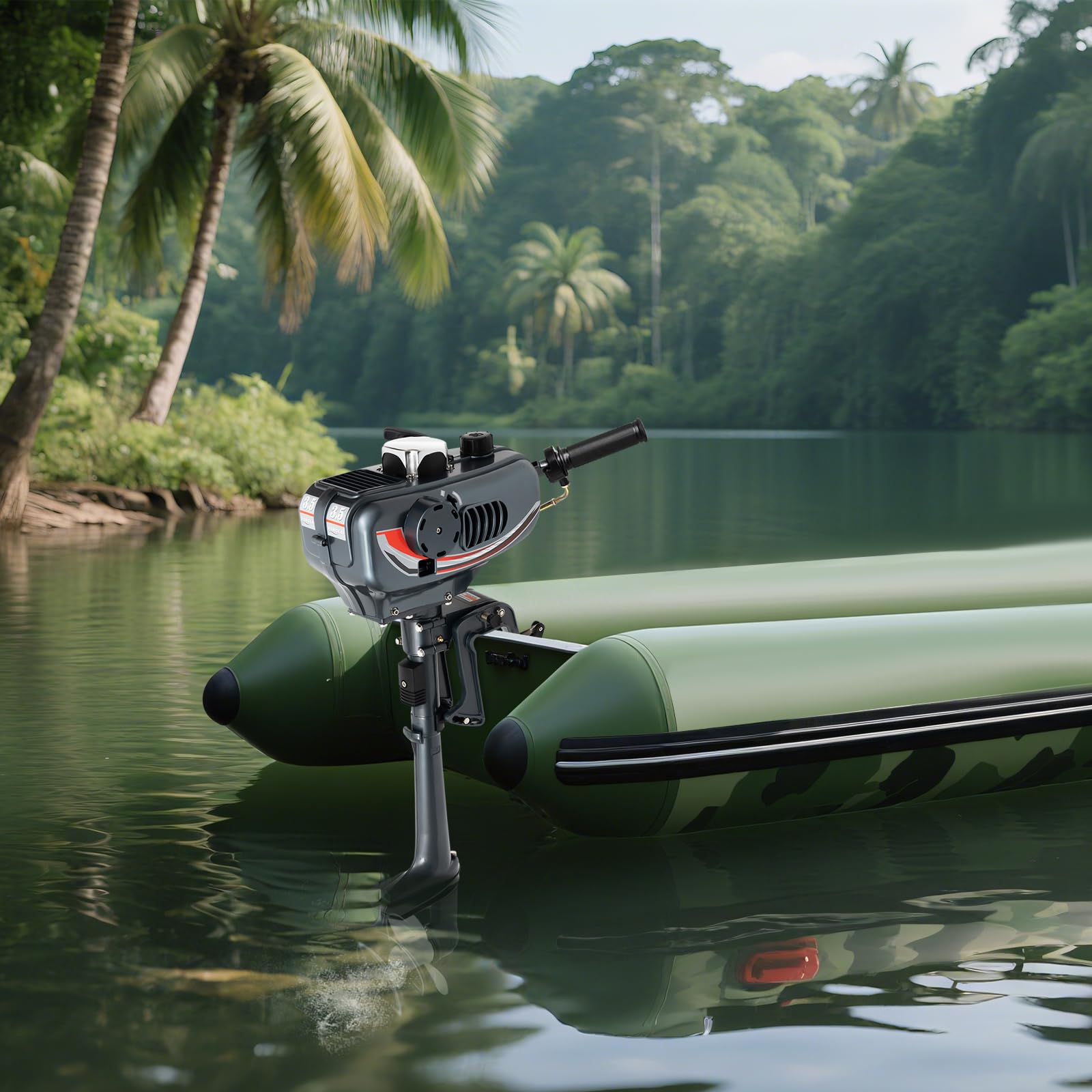 Motore fuoribordo 2 tempi 3,5 CV 2,5 kW, motore elettrico per barche con avviamento manuale e accensione CDI, accessori per barche gonfiabili da pesca con serbatoio da 1,3 l, ideale per barche da 100