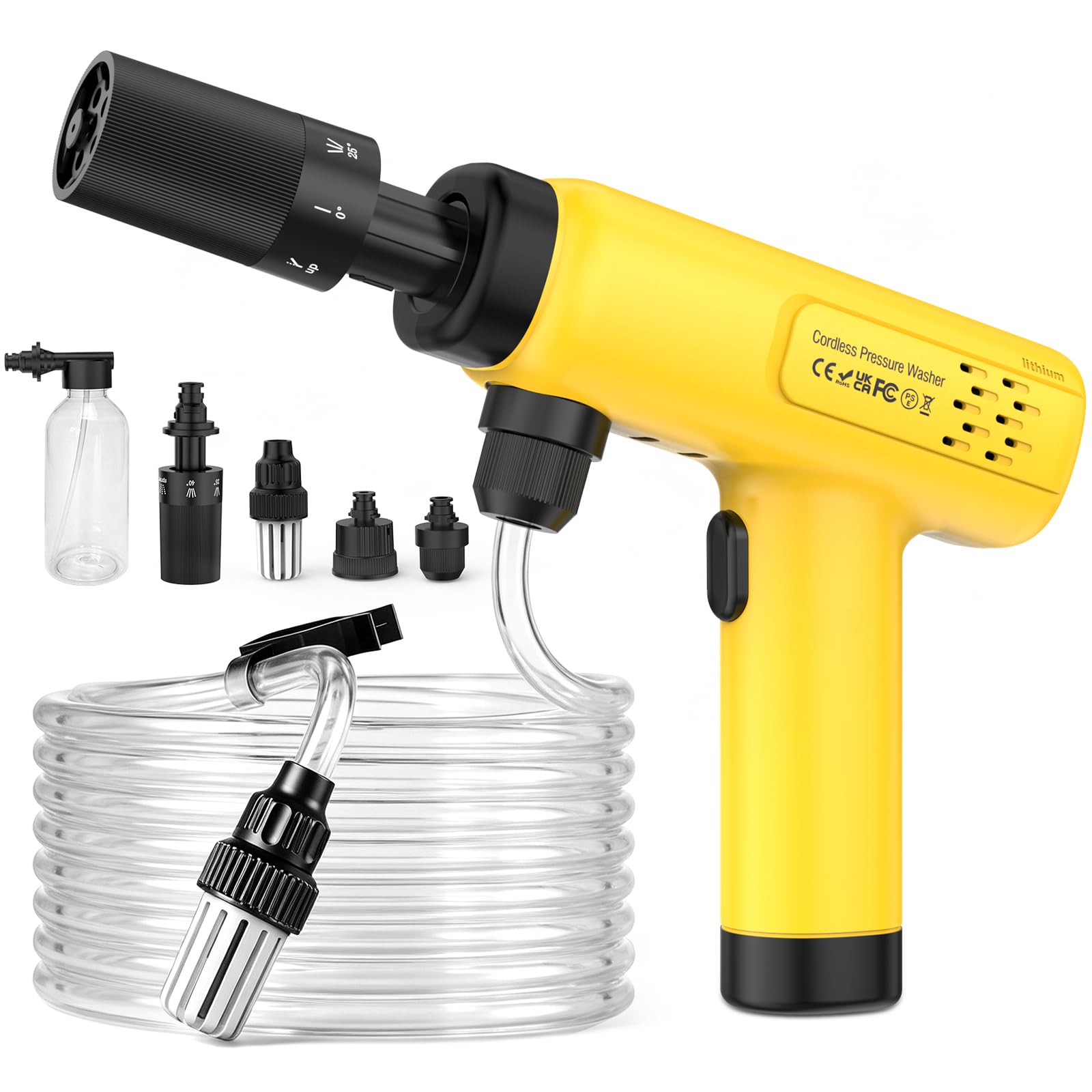 Cordless Pressure Washer 625PSI, 6000mAh Battery Power Washer with 5-in-1 Nozzle & Foam Cannon, Portable Electric Cleaner for Car Washing, Garden Spraying, Patio Furniture