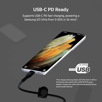 Belkin BoostCharge Pro Flex Braided USB C charger cable, USB-IF certified Power Delivery PD type C fast charging cable for iPhone 16, 15, Galaxy S24, S23, MacBook Pro, iPad, Pixel and more – 1m, black