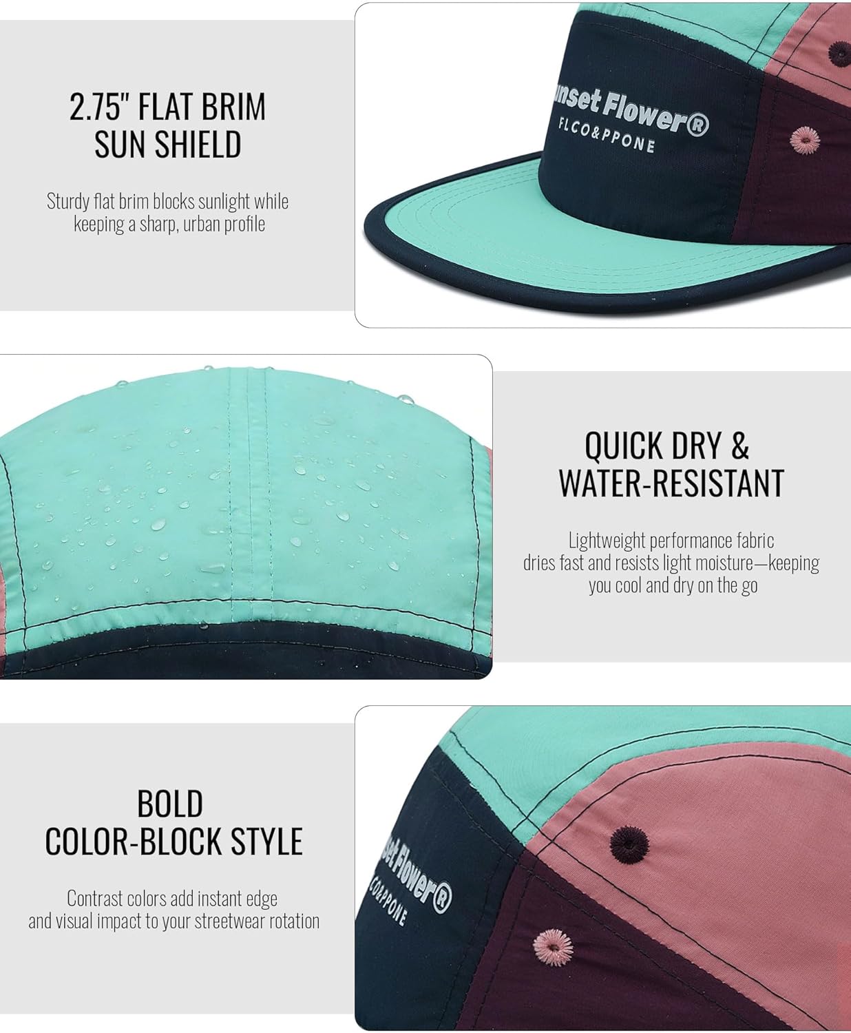 CLAPE 5 Panel Hats for Men Women Lightweight Quick-Drying Vintage Camper Hat Flat Bill Baseball Cap Running Hat - Image 4