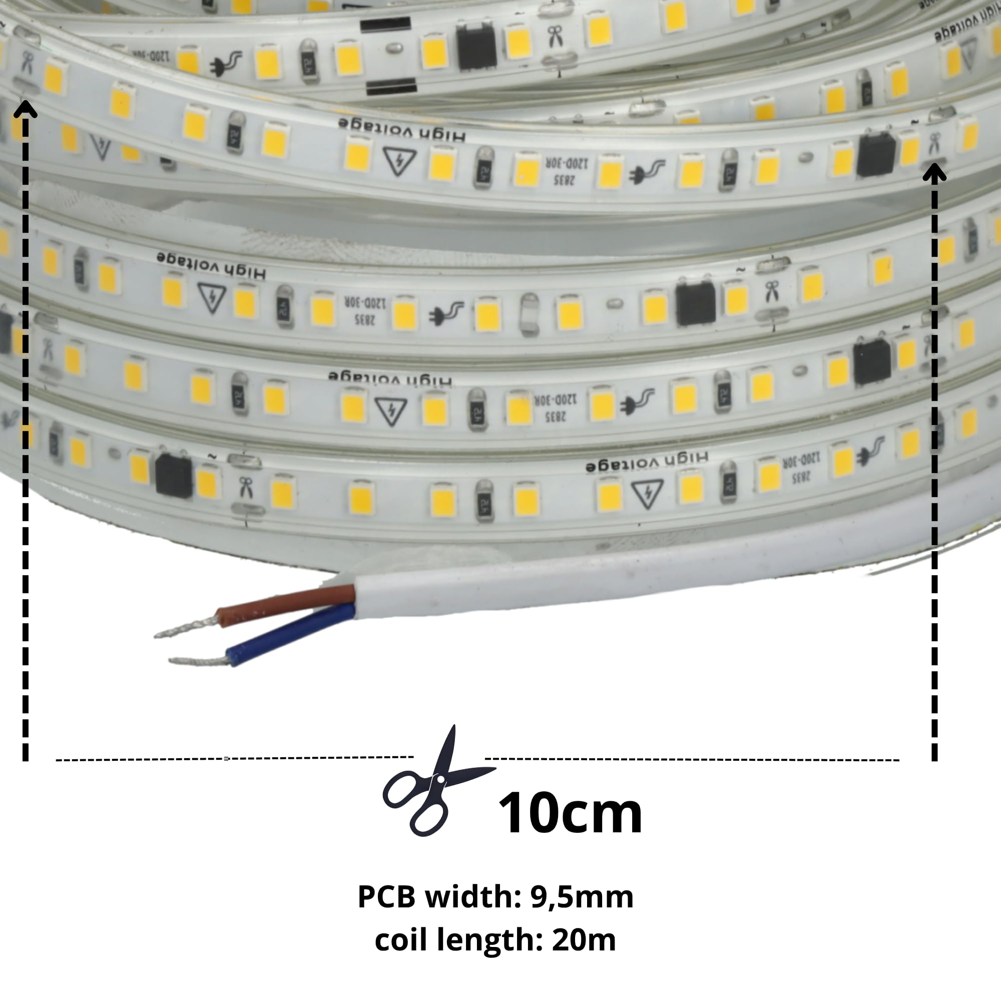 Jandei - Tira Led Autorrectificada 220V 15W/m SMD2835, 120 Leds/m, Adhesiva, IP65 Apta para Exteriores. Ancho Tira 9,5mm – Bobina 20 MTS (Luz Natural 4200k)
