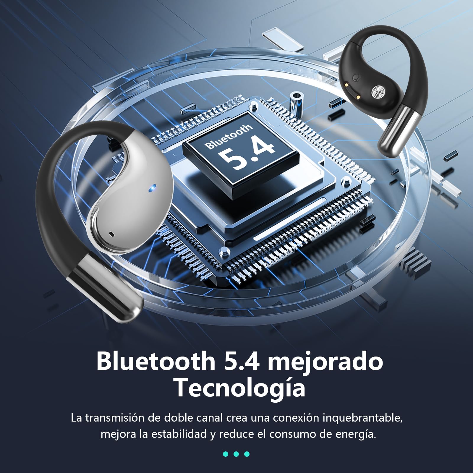 AI Auriculares Traductores de Idiomas, 7 Modos de 60H Auriculares Bluetooth Oído abierto para Viajes Negocios, Bluetooth 5.4 Traducción Audífonos de traducción en tiempo real 164 idiomas, Negro