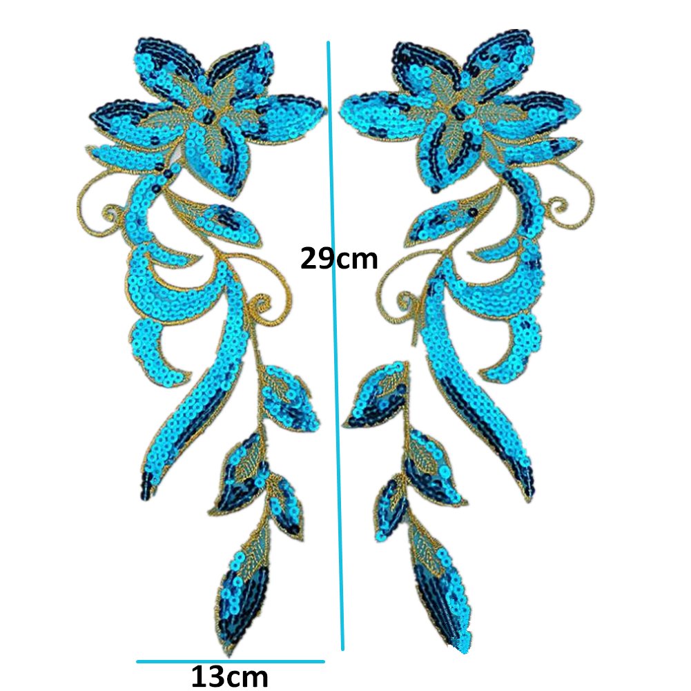 Apliques para ropa, Parches bordados de tela flores, hierro bordado en apliques lentejuelas parches(Skyblue)