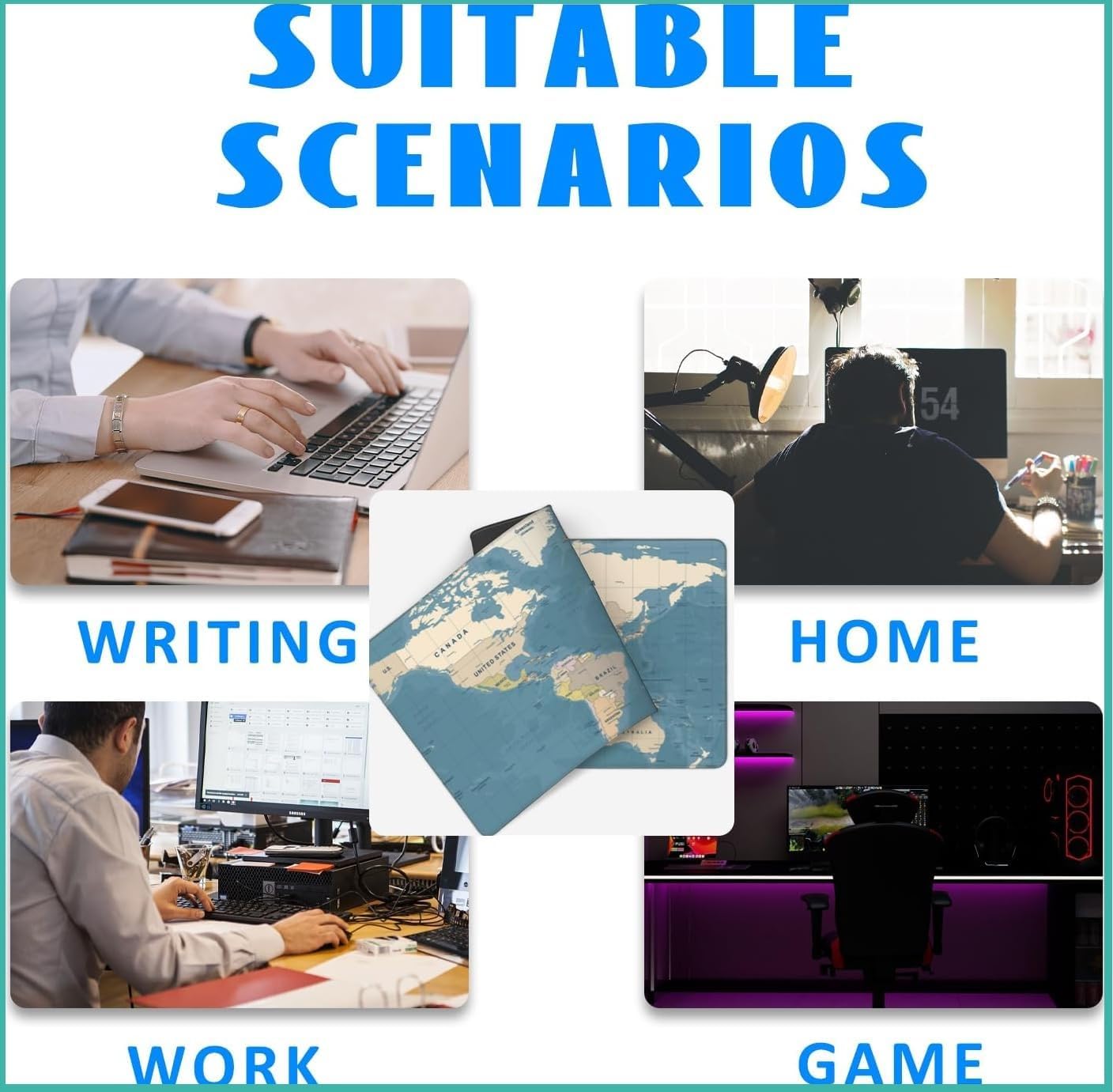 Gaming Mouse Pad, 80 x 30 cm Large Desk Mat, Anti-Slip Rubber Base, Water Resistant, for Work from Home, Office, Gaming Mouse Pad (World MAP)