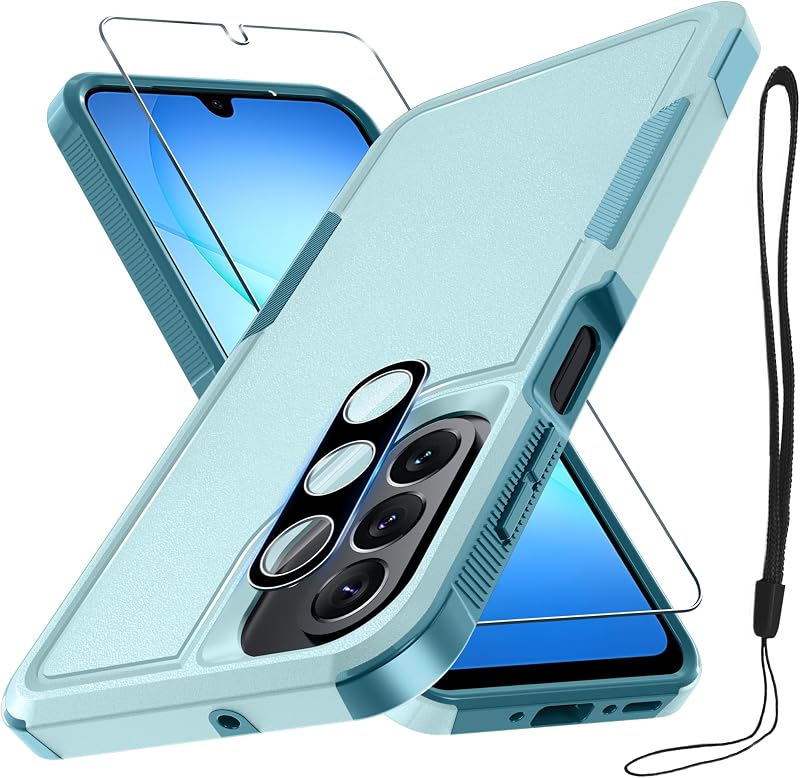 Case for Samsung Galaxy A17 5G Phone with Screen Protector,Mint Green | Military Grade Heavy Duty Shockproof Phone Case,with Camera Lens Cover+Wrist Lanyard Strap for Sam A17