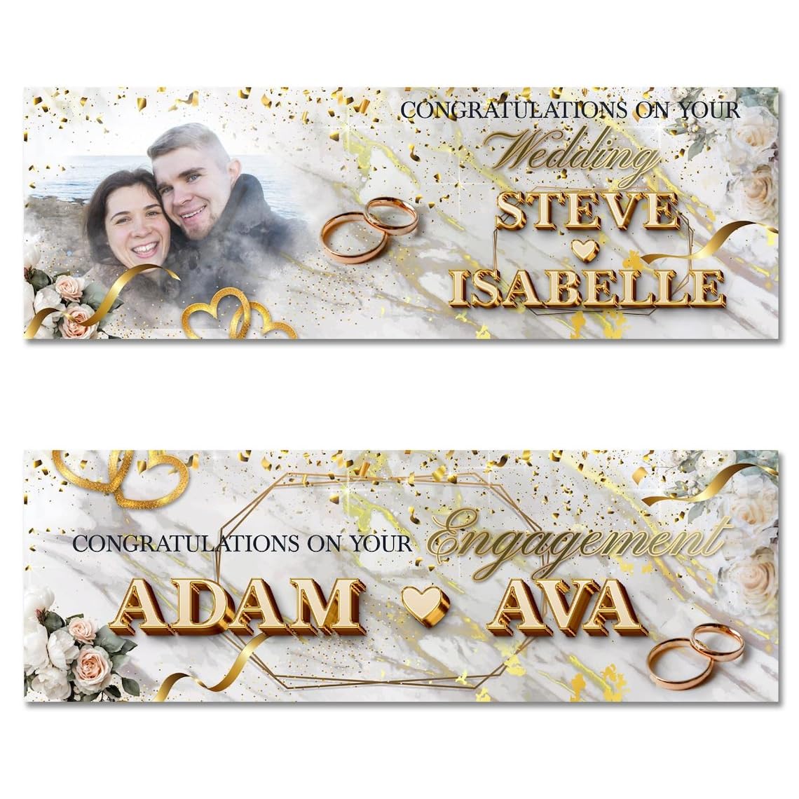 Personalised Wedding Engagement Outdoor Banner Gold Balloon Heart Ring Poster Just Married Party Decorations Man Woman Couple Celebration sign