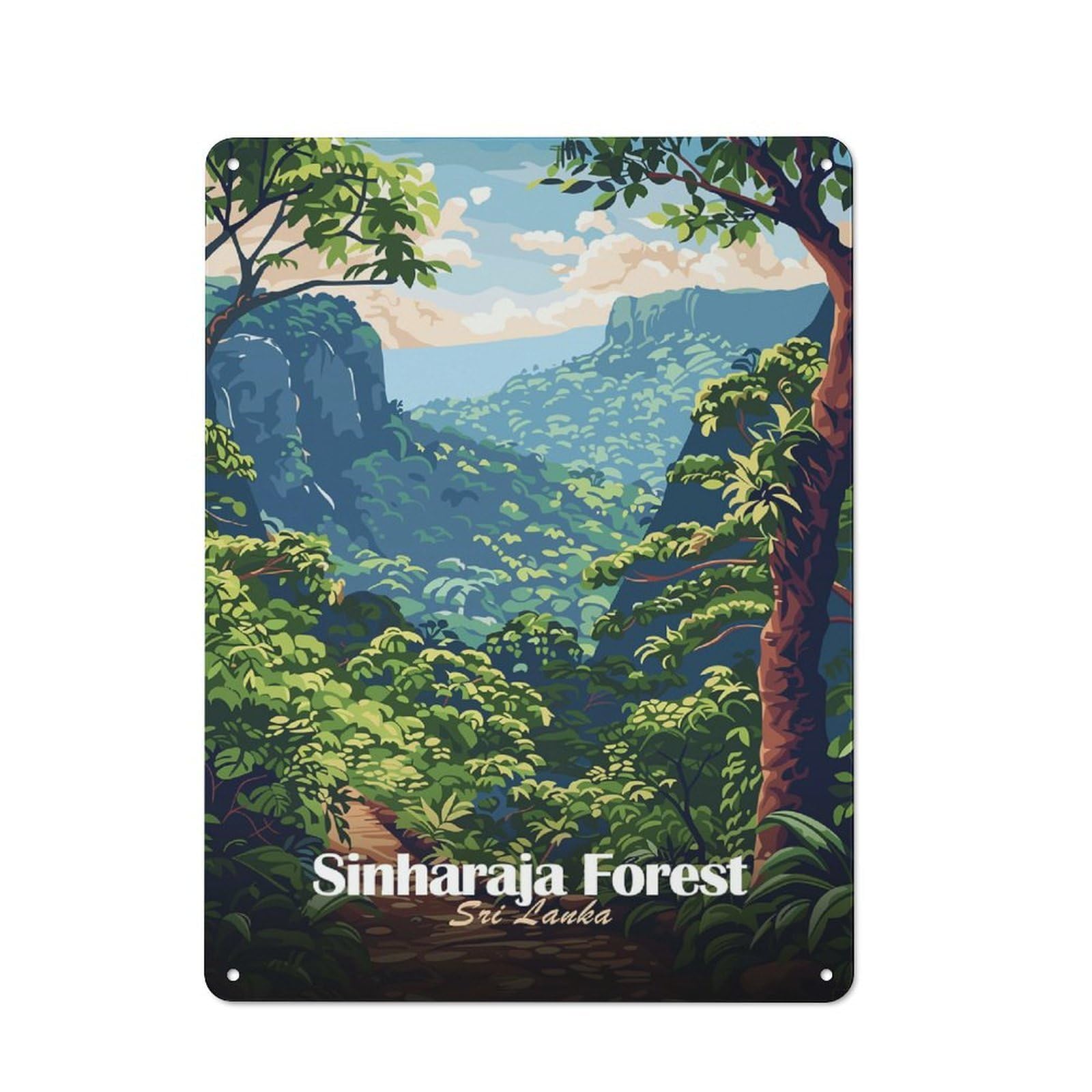Junmoney Style-7 Sinharaja Forest, Sri Lanka Illustration Tin Sign 40X30cm For Hallway Wall, Retro Wall Decor, Suited To New Home Decorators