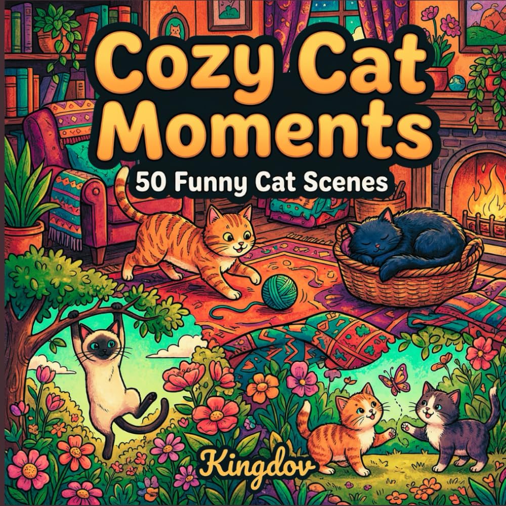 Cozy Cat Moments: A Cute & Relaxing Coloring Book Featuring 50 Funny & Mischievous Cat Scenes for Teens & Adults (Cuzy Coloring Books Collection)