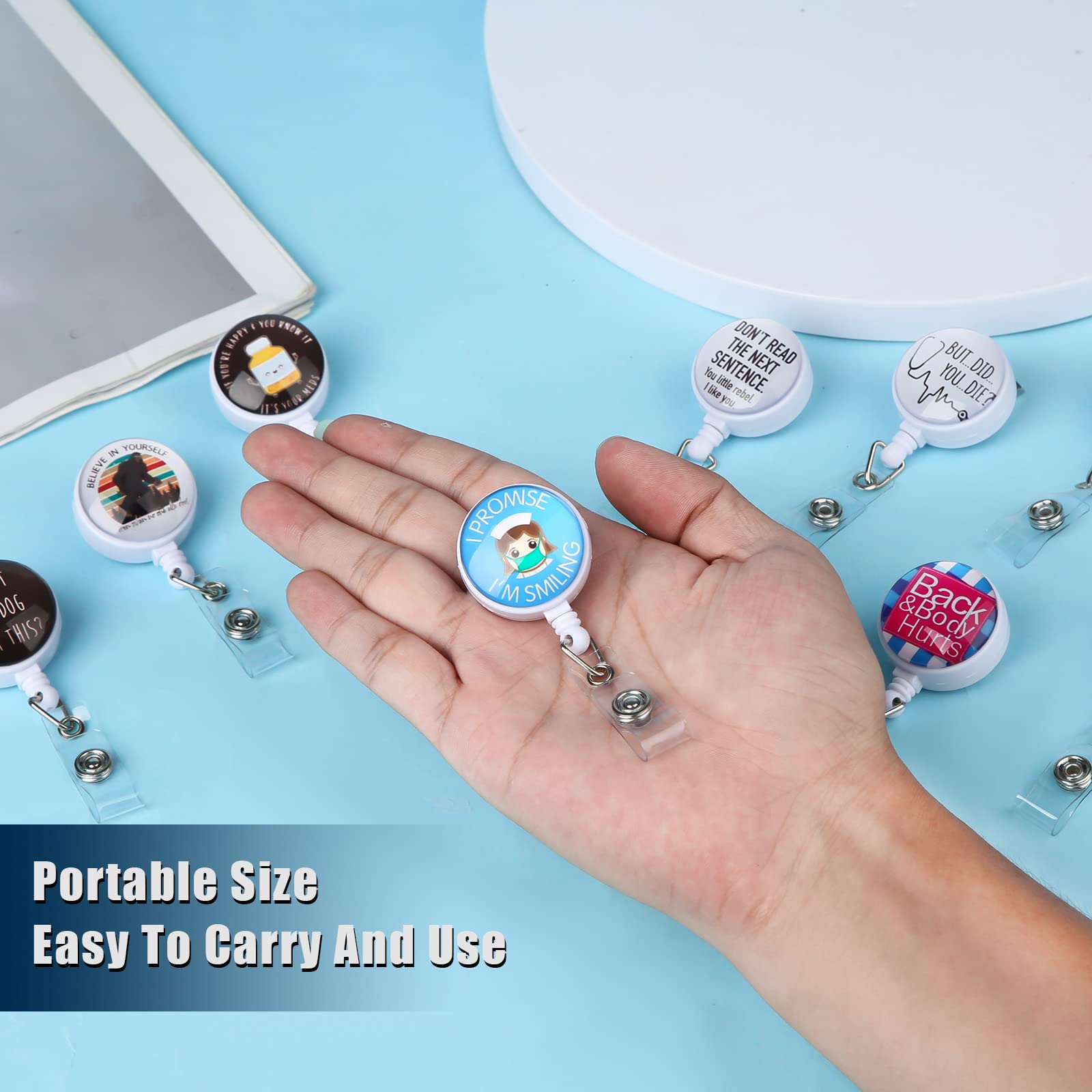 10pcs Retractable Swivel Clip Reel, Cute Funny Badge Holder for Doctors Nurses, Volunteers, Blue - Image 4