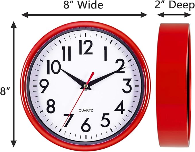 Reloj de Pared Rojo 8" Analógico Silencioso Bernhard Products miniatura 2